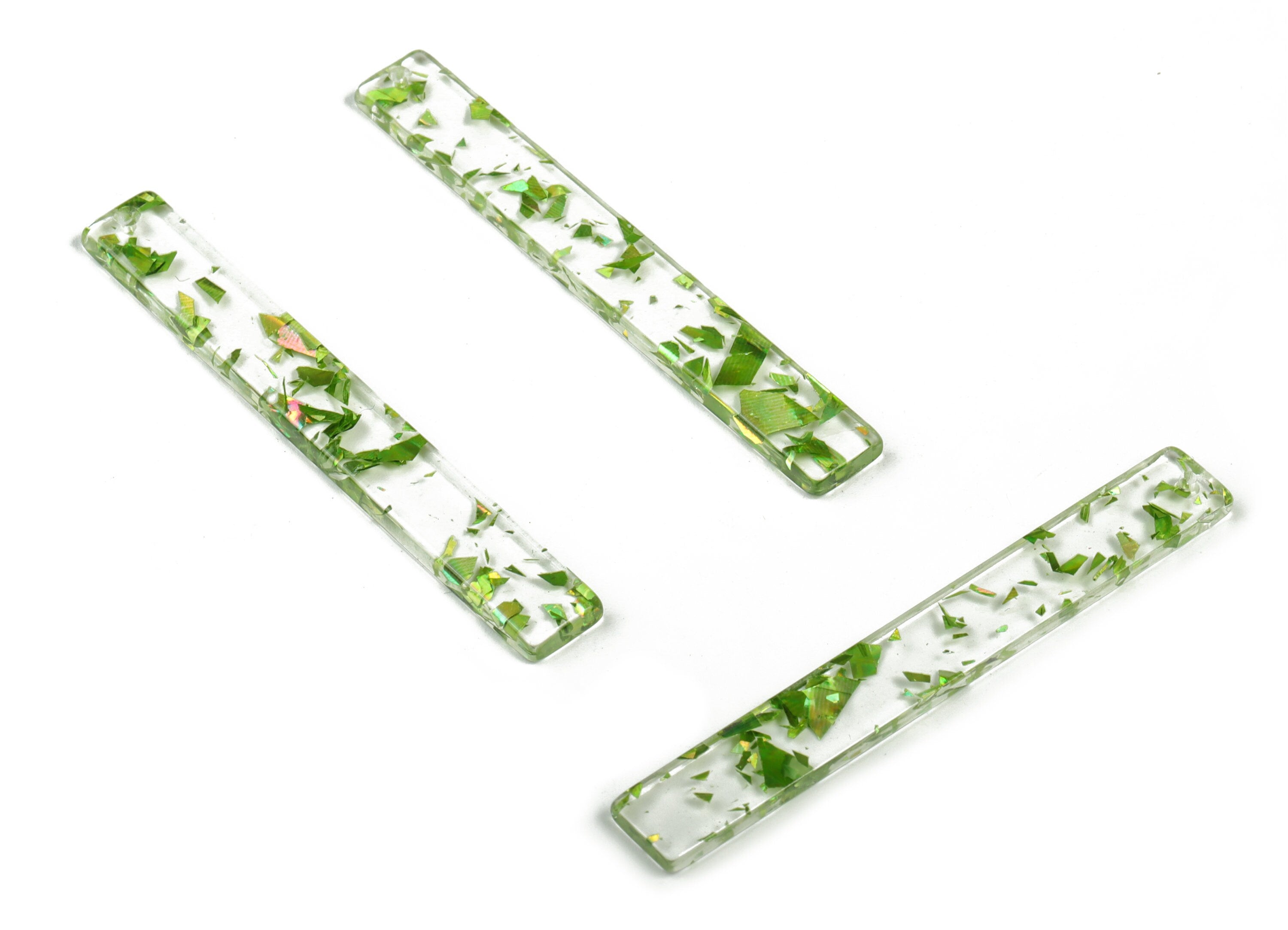 Acrylic Stick Charms - Transparent & Green Confetti - Bar Earrings and Pendant - Color Code: A547 - 59.7x7.8x2.5mm - AC1049-A547 - DOMEDBAZAAR