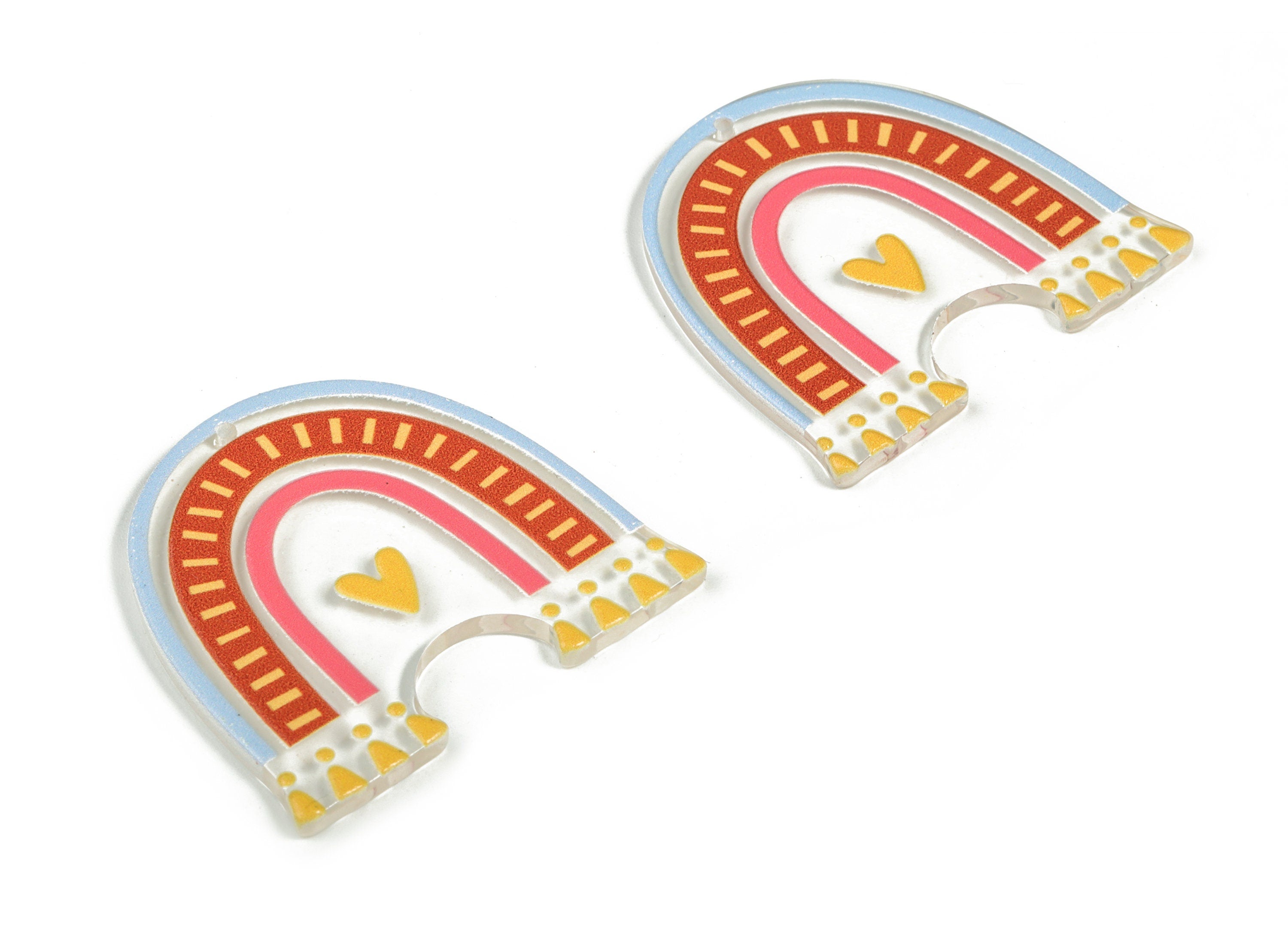 Acrylic Rainbow Earring Charms - Acrylic Rainbow Heart Pandant - Earring Findings - Jewelry Making Supplies - 40.75x38.36x2.79mm - AC2248A - DOMEDBAZAAR