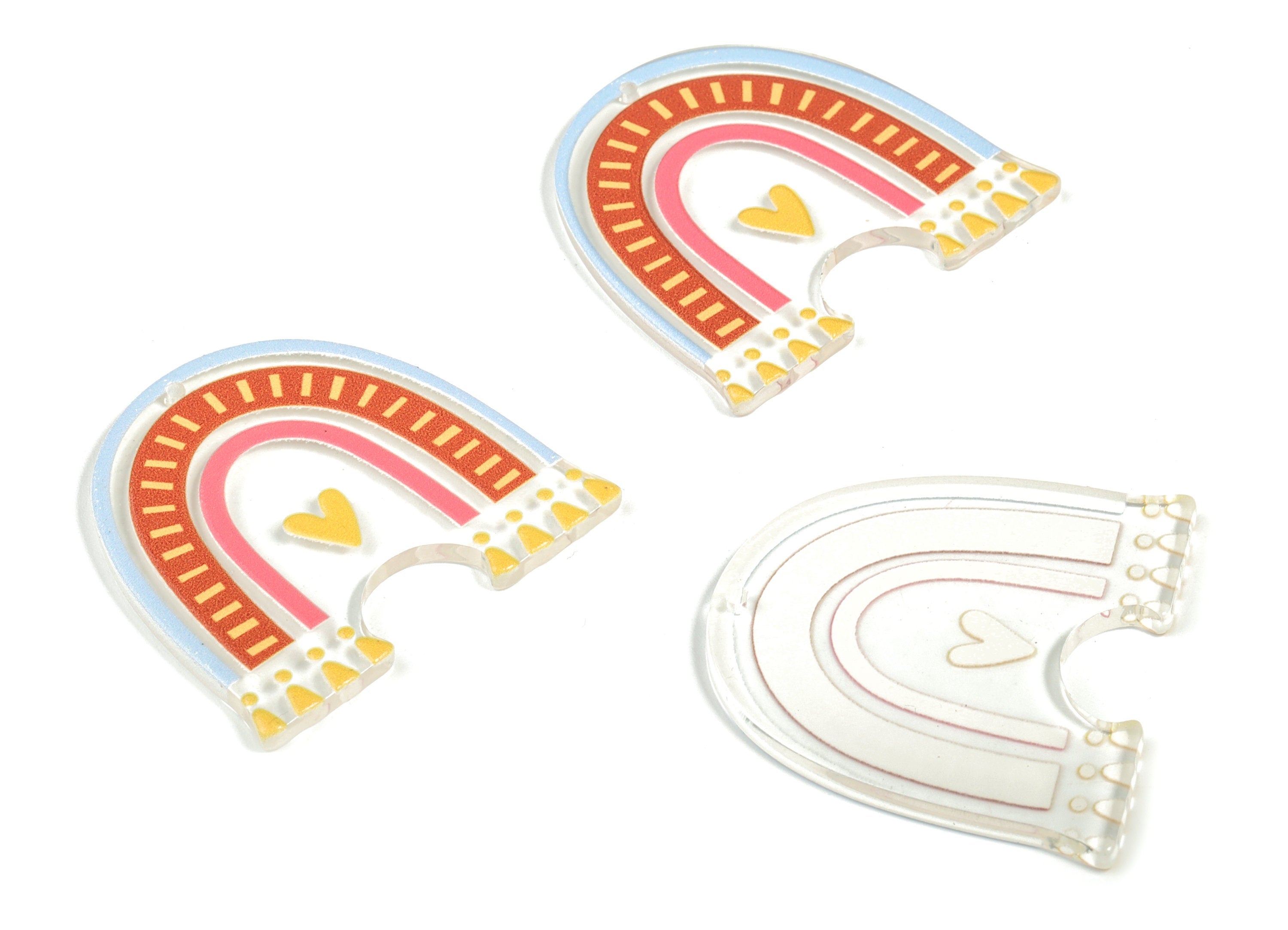 Acrylic Rainbow Earring Charms - Acrylic Rainbow Heart Pandant - Earring Findings - Jewelry Making Supplies - 40.75x38.36x2.79mm - AC2248A - DOMEDBAZAAR