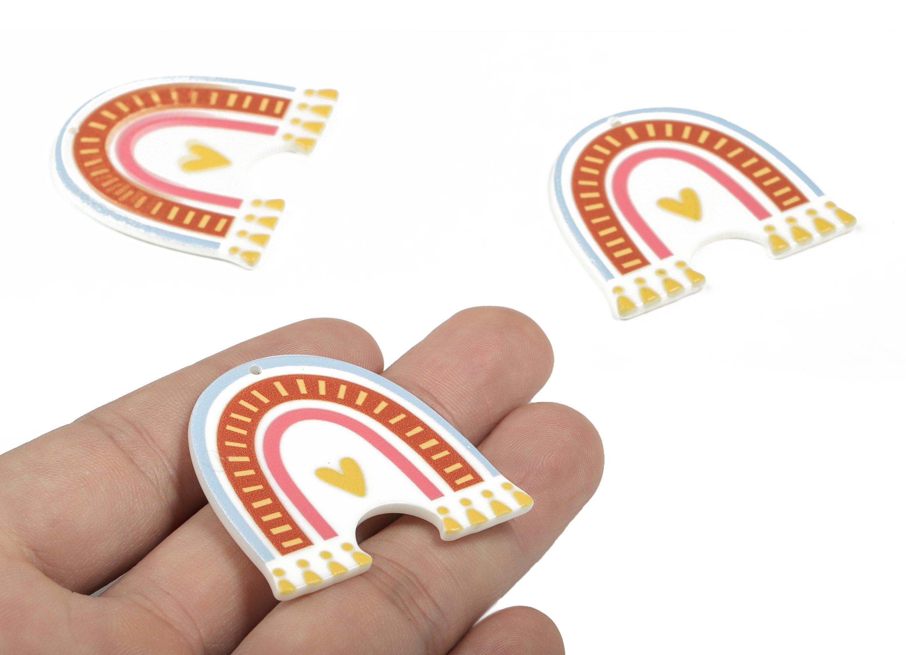 Acrylic Rainbow Earring Charms - Acrylic Rainbow Heart Pandant - Earring Findings - Jewelry Making Supplies - 40.91x38.24x2.23mm - AC2248B - DOMEDBAZAAR