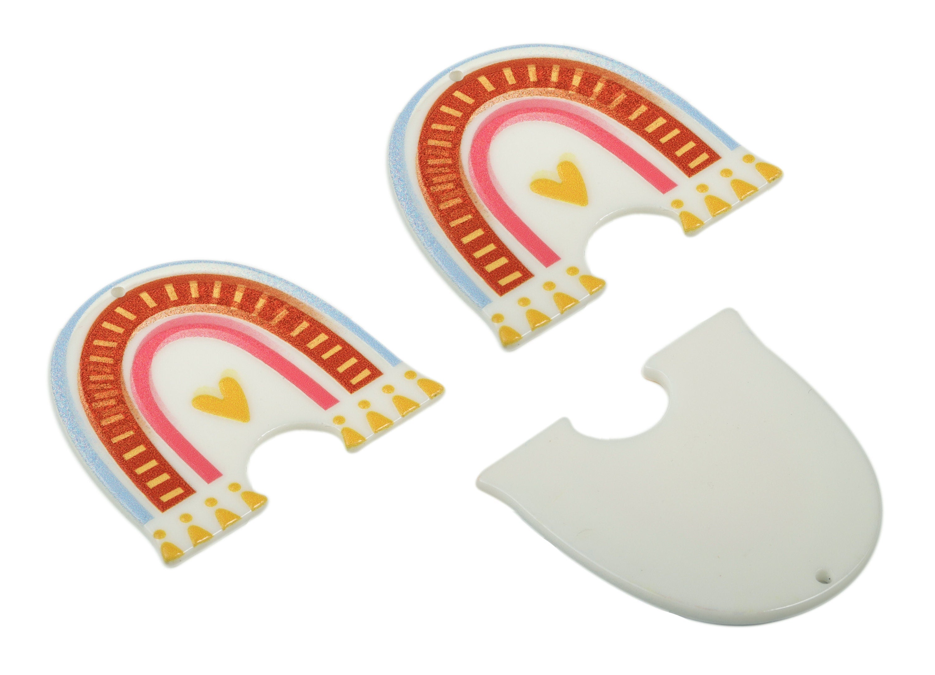 Acrylic Rainbow Earring Charms - Acrylic Rainbow Heart Pandant - Earring Findings - Jewelry Making Supplies - 40.91x38.24x2.23mm - AC2248B - DOMEDBAZAAR