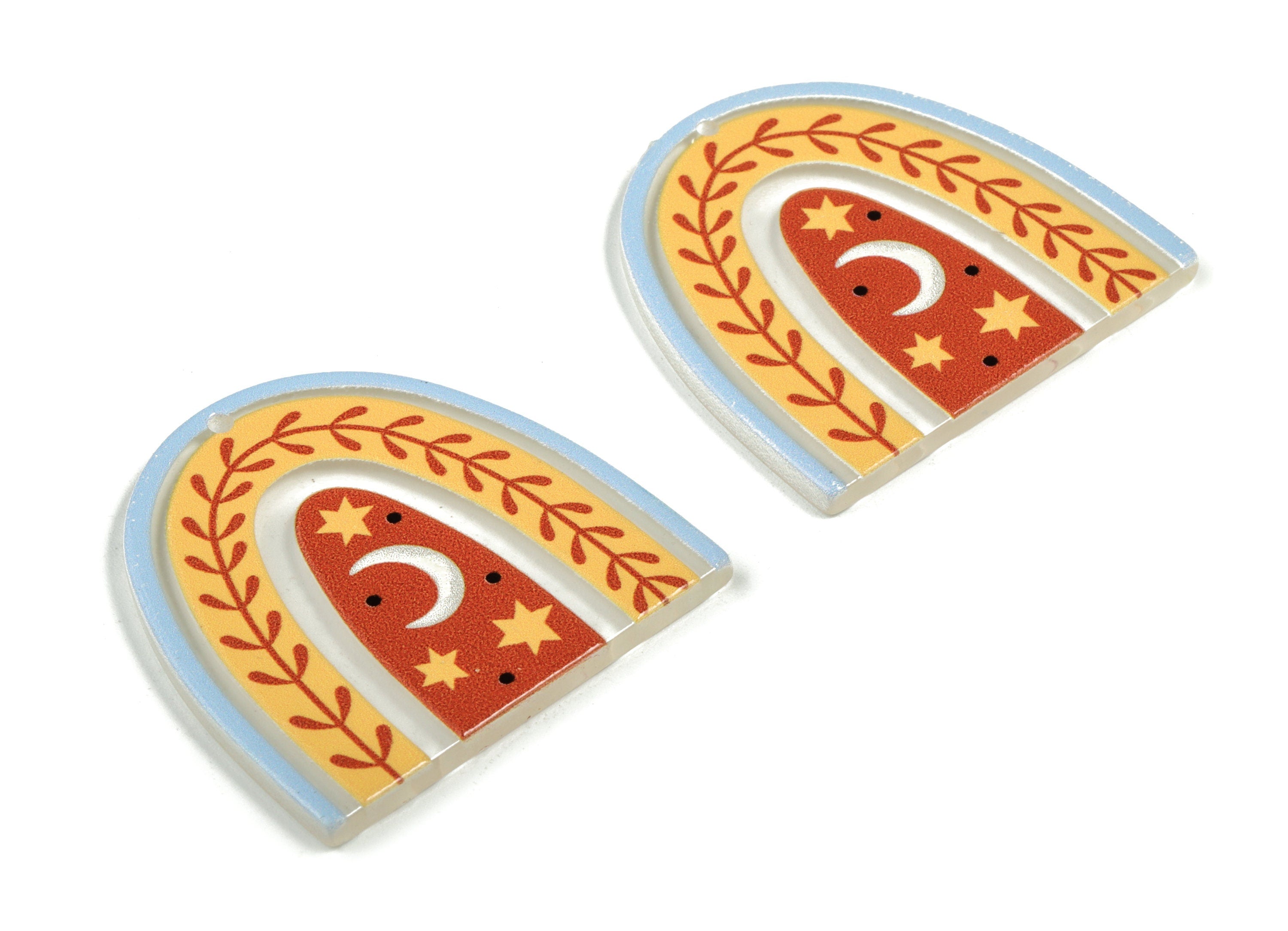 Acrylic Rainbow Branch Earring Charms - Acrylic Rainbow Moon Star Pandant - Jewelry Making Supplies - 37.37x36.59x2.7mm - AC2245A - DOMEDBAZAAR