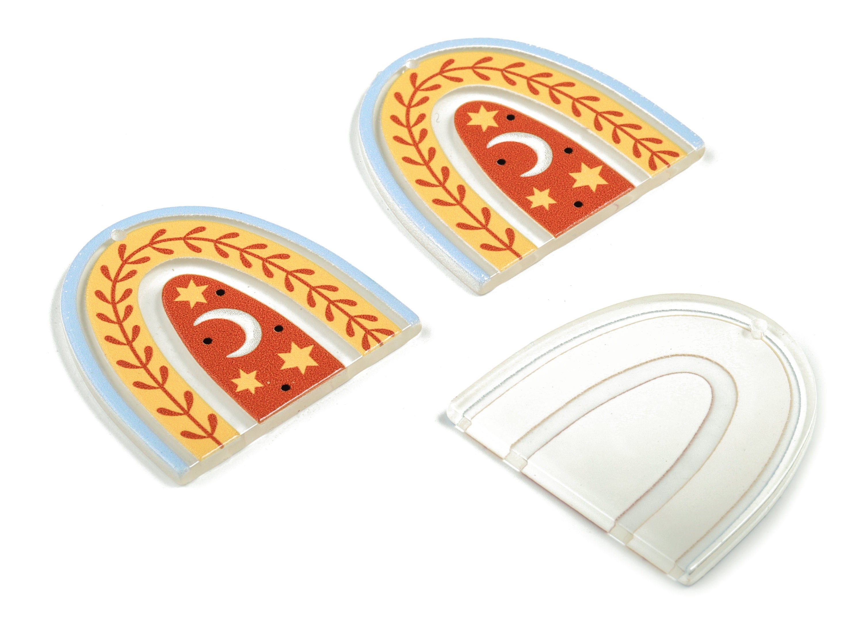 Acrylic Rainbow Branch Earring Charms - Acrylic Rainbow Moon Star Pandant - Jewelry Making Supplies - 37.37x36.59x2.7mm - AC2245A - DOMEDBAZAAR