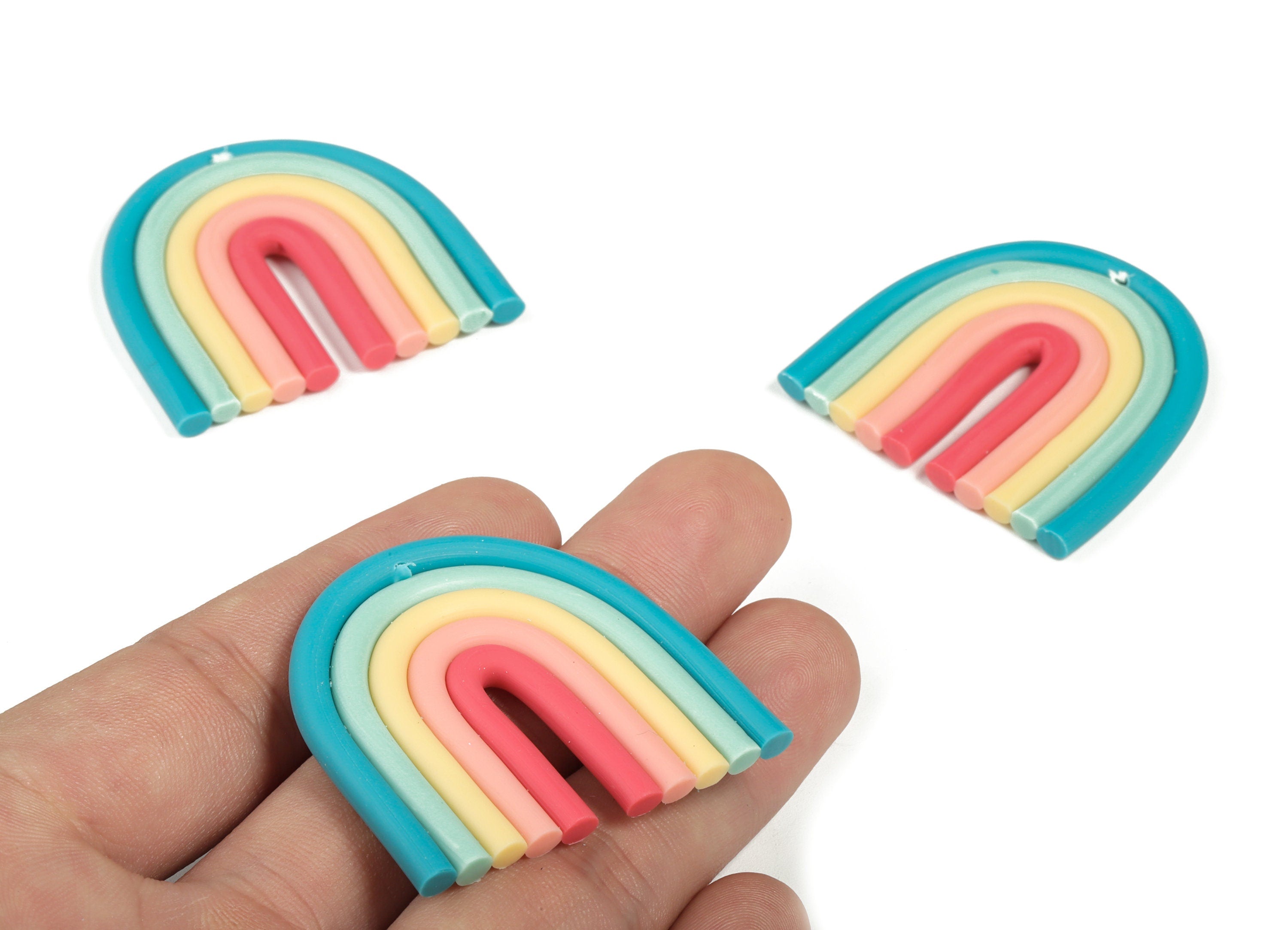 Polymer Clay Rainbow Earring Charms - Polymer Clay Rainbow Pandant - Earring Findings - Jewelry Handmade - 40.95x36.59x3.74mm - PC2250A - DOMEDBAZAAR