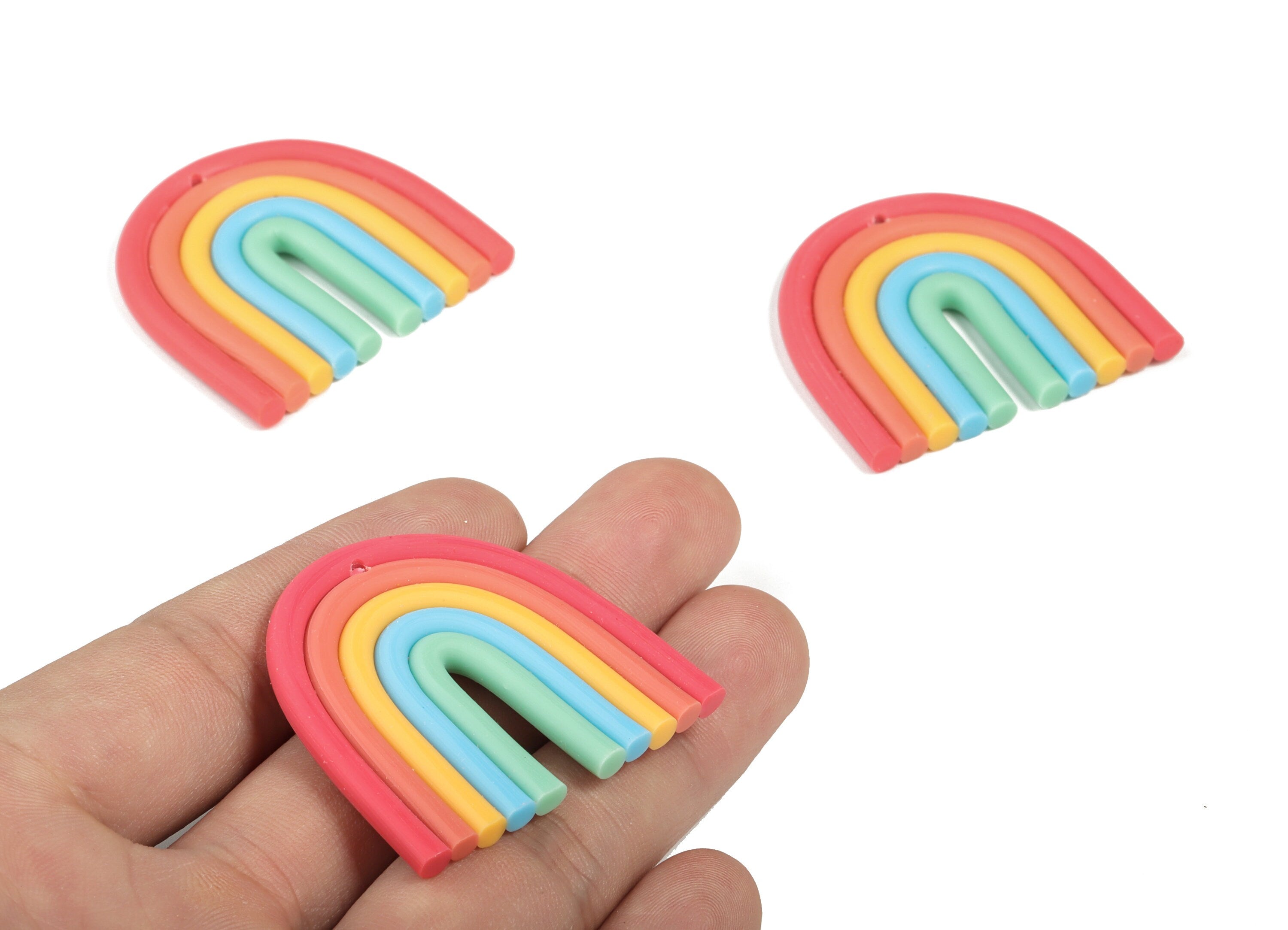 Polymer Clay Rainbow Earring Charms - Polymer Clay Rainbow Pandant - Earring Findings - Jewelry Handmade - 41.87x39.96x3.97mm - PC2251B - DOMEDBAZAAR