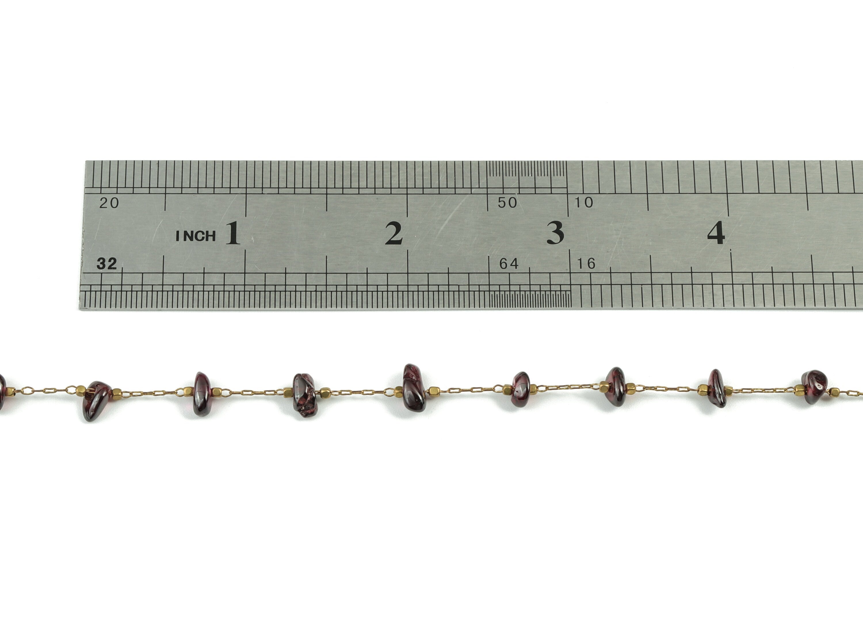 Brass Natural Stone Beaded Chain –Raw Brass Dark Red Stone Chain – Satellite Chain for Necklace, Bracelet - 2.36x0.84x0.22mm – CC1175-4 - DOMEDBAZAAR