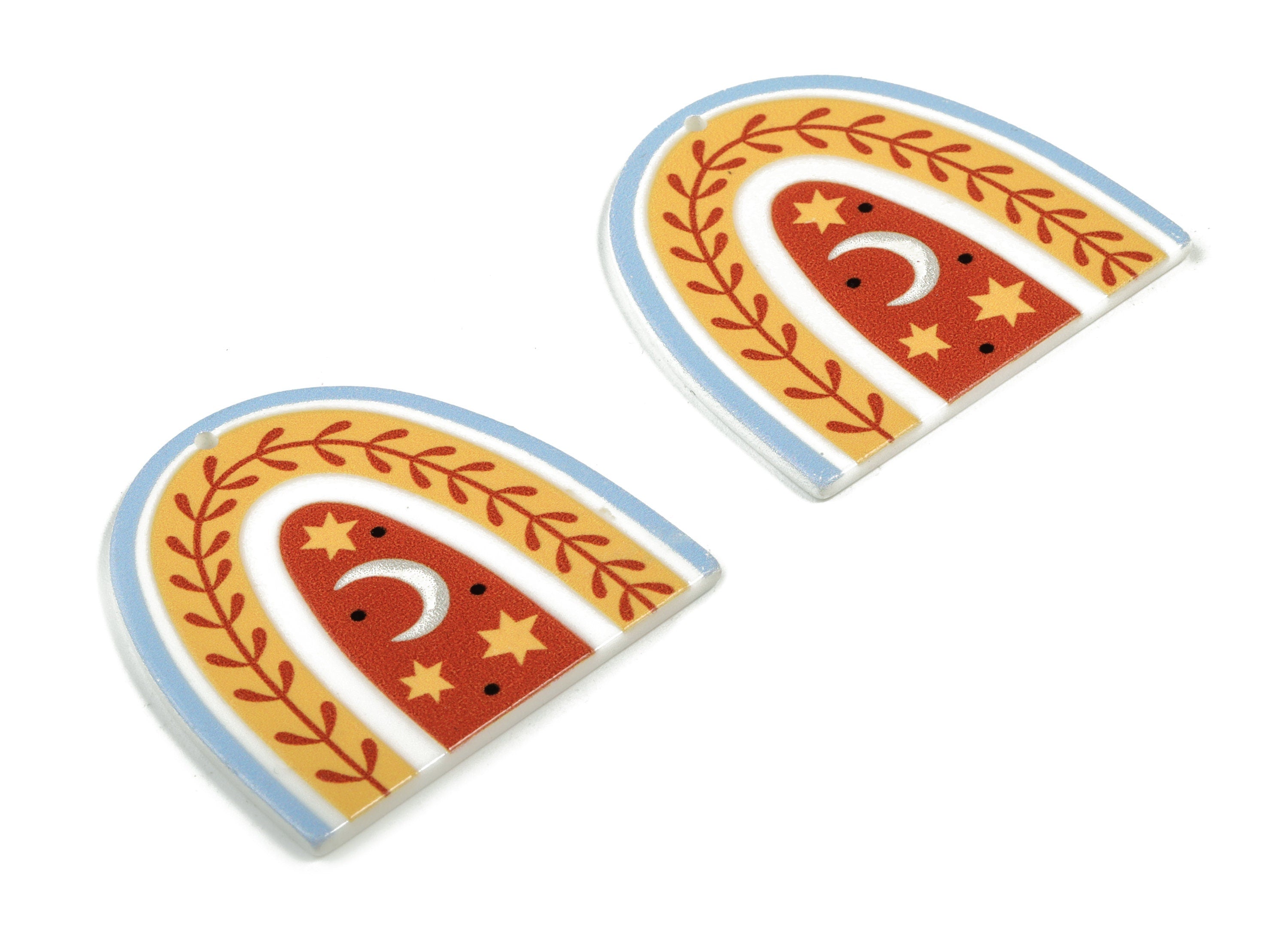 Acrylic Rainbow Branch Earring Charms - Acrylic Rainbow Moon Star Pandant - Jewelry Making Supplies - 37.35x36.57x2.32mm - AC2245B - DOMEDBAZAAR