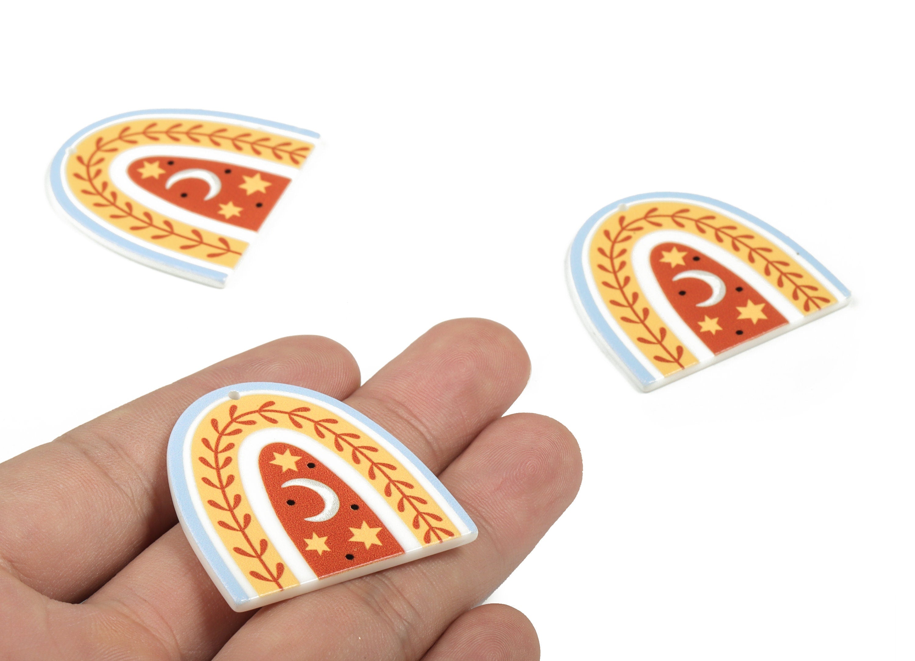 Acrylic Rainbow Branch Earring Charms - Acrylic Rainbow Moon Star Pandant - Jewelry Making Supplies - 37.35x36.57x2.32mm - AC2245B - DOMEDBAZAAR