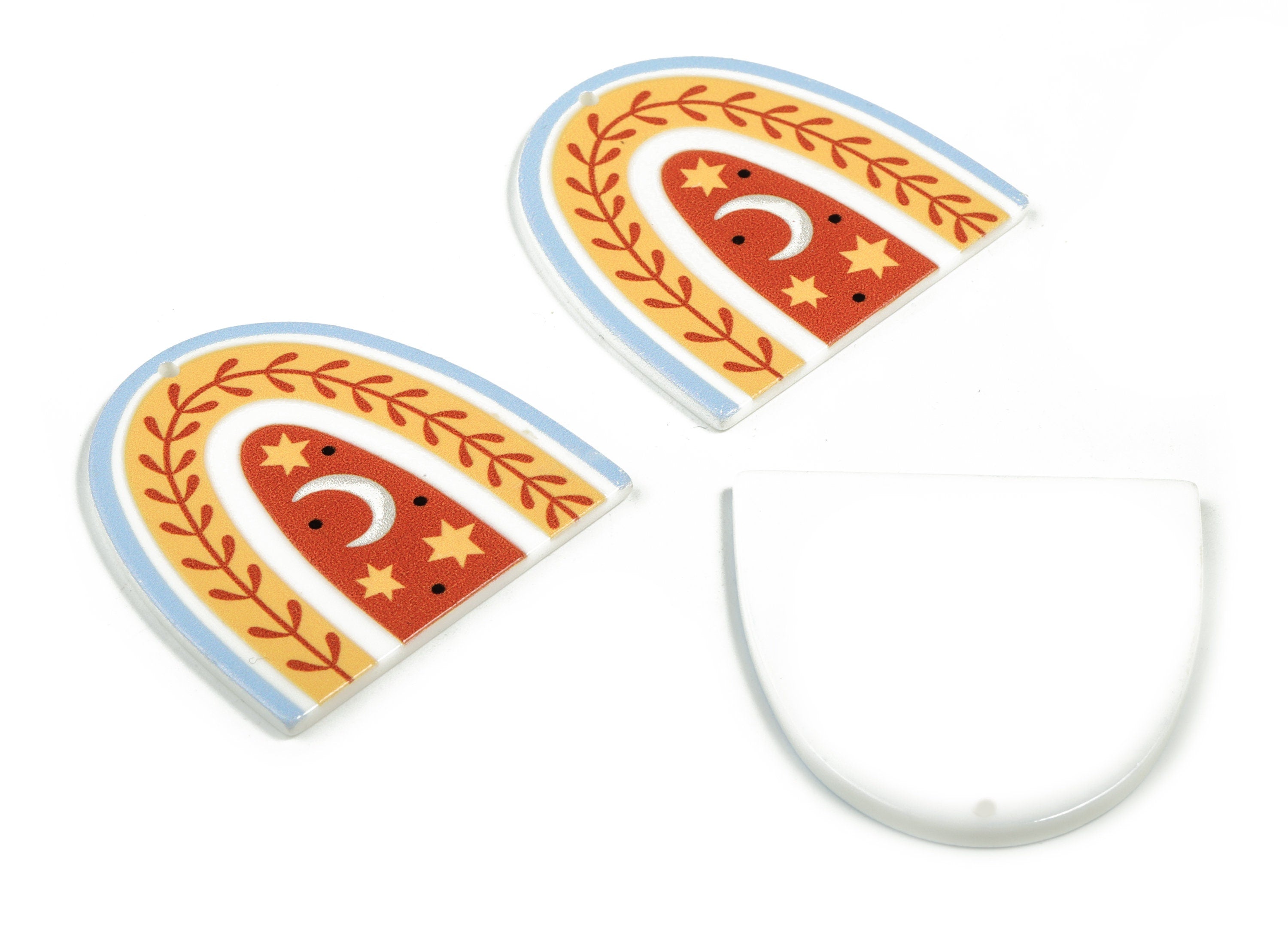 Acrylic Rainbow Branch Earring Charms - Acrylic Rainbow Moon Star Pandant - Jewelry Making Supplies - 37.35x36.57x2.32mm - AC2245B - DOMEDBAZAAR