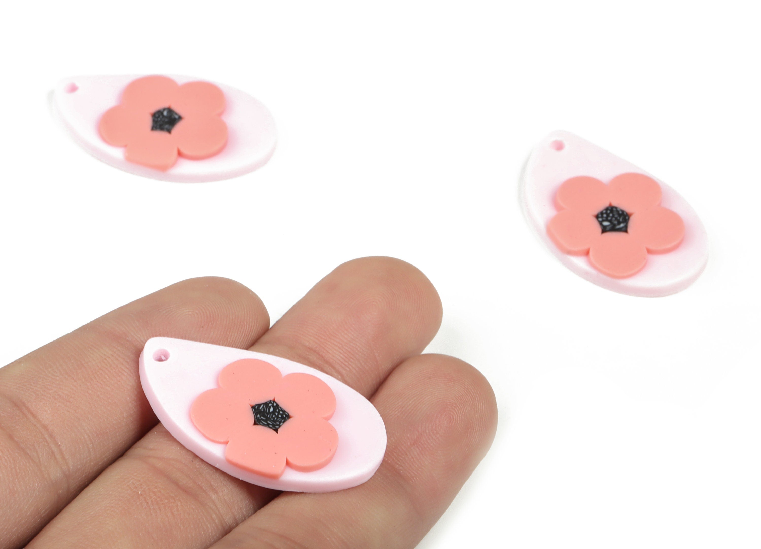 PolymerClay Drop Flower Earring Charms - PolymerClay Drop Flower Pandant - Earring Findings - Jewelry Handmade - 32.92x19.62x4.7mm - PC2272A - DOMEDBAZAAR