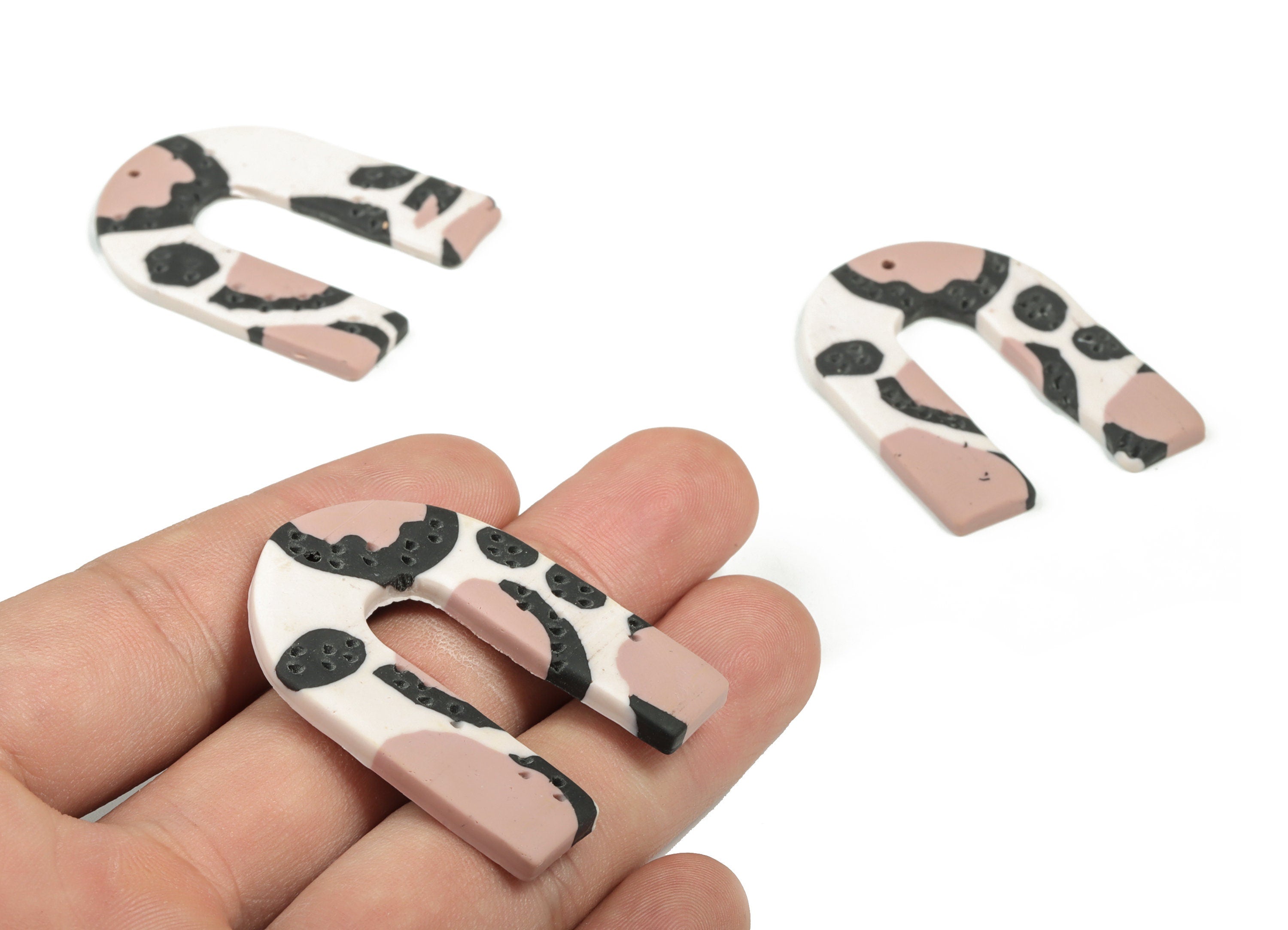 Polymer Clay U Earring Charms - Polymer Clay U Pendant - Earring Findings - Jewellery Handmade - 42.65x32.17x2.77mm - PC2259 - DOMEDBAZAAR