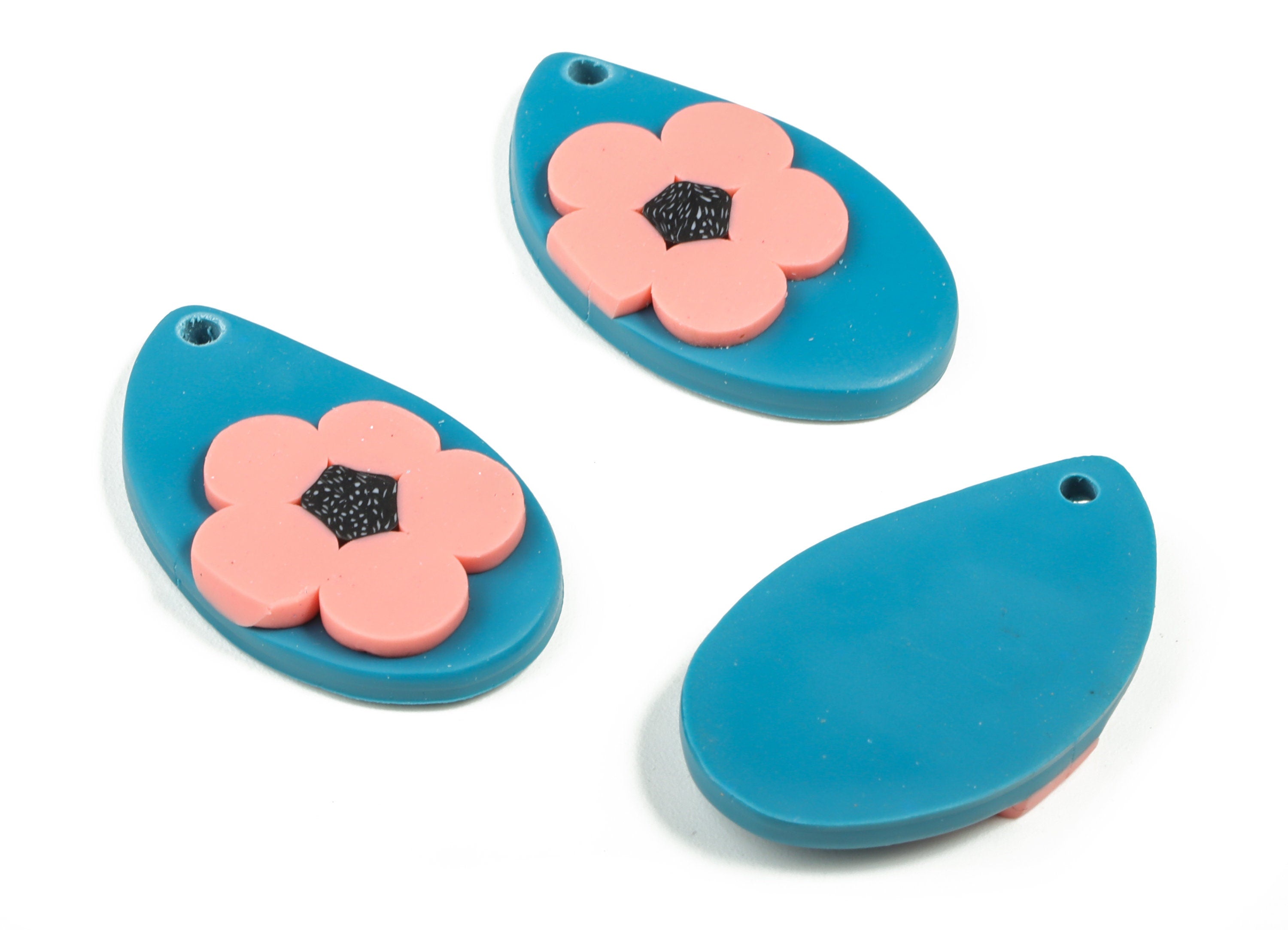 PolymerClay Drop Flower Earring Charms - PolymerClay Drop Flower Pandant - Earring Findings - Jewelry Handmade - 32.78x20.12x6.3mm - PC2272B - DOMEDBAZAAR