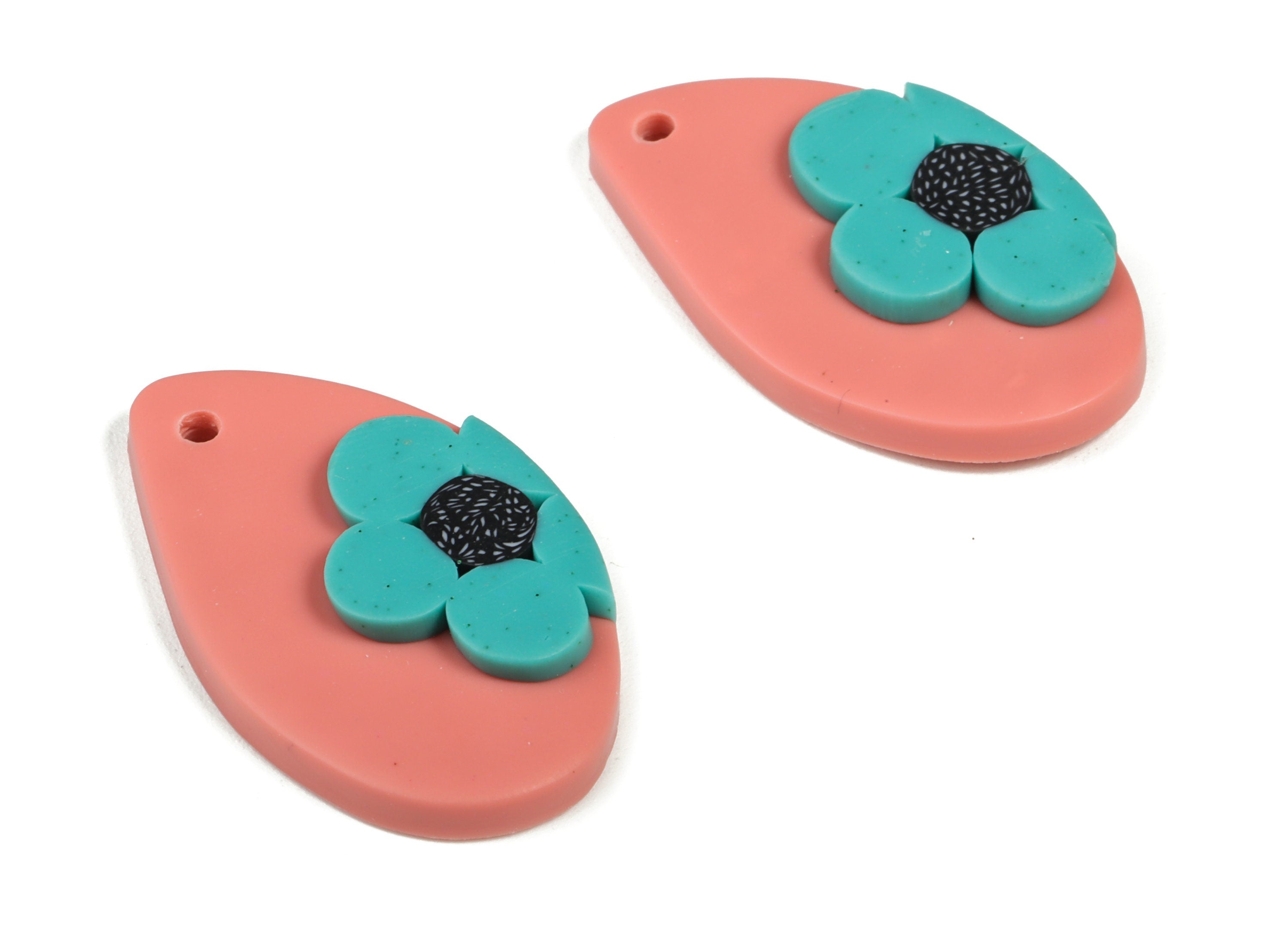 PolymerClay Drop Flower Earring Charms - PolymerClay Drop Flower Pandant - Earring Findings - Jewelry Handmade - 32.97x19.75x4.9mm - PC2272C - DOMEDBAZAAR