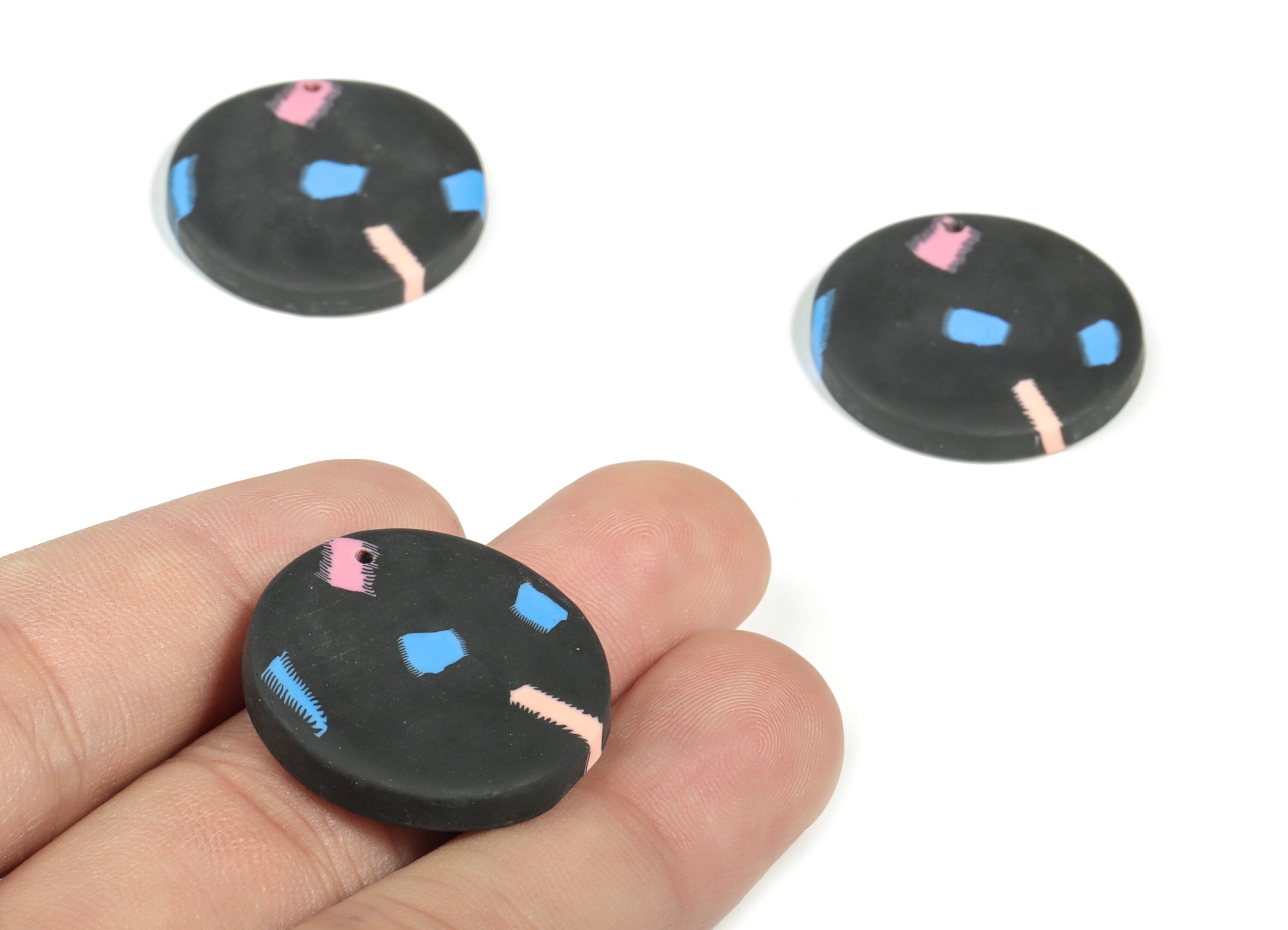PolymerClay Round Earring Charms - PolymerClay Circle Pandant - Earring Findings - Jewelry Handmade -25.74x25.42x3.83mm - PC2265D - DOMEDBAZAAR