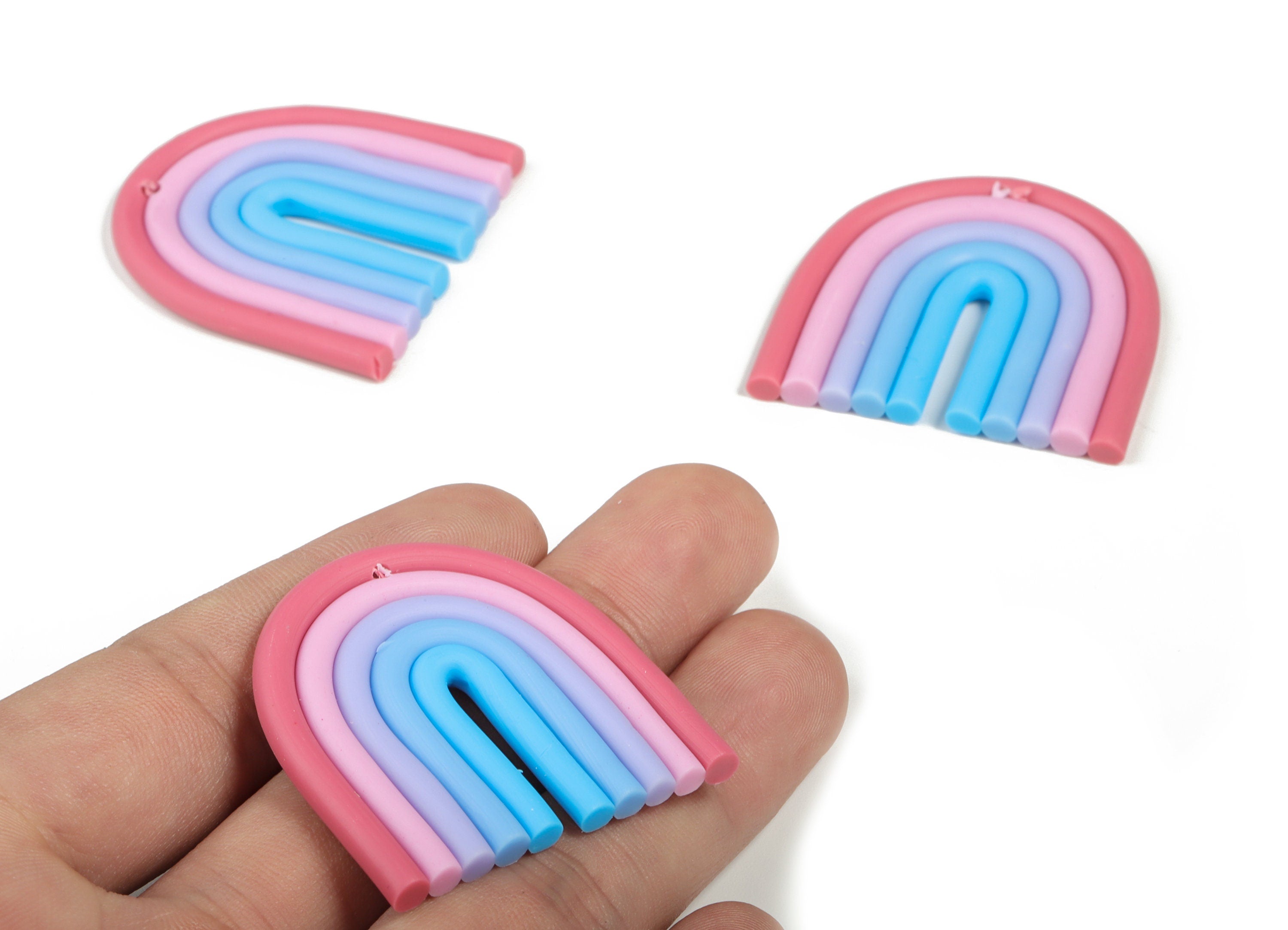 Polymer Clay Rainbow Earring Charms - Polymer Clay Rainbow Pendant - Earring Findings - Jewellery Handmade - 38.31x37.88x3.61mm - PC2251A - DOMEDBAZAAR
