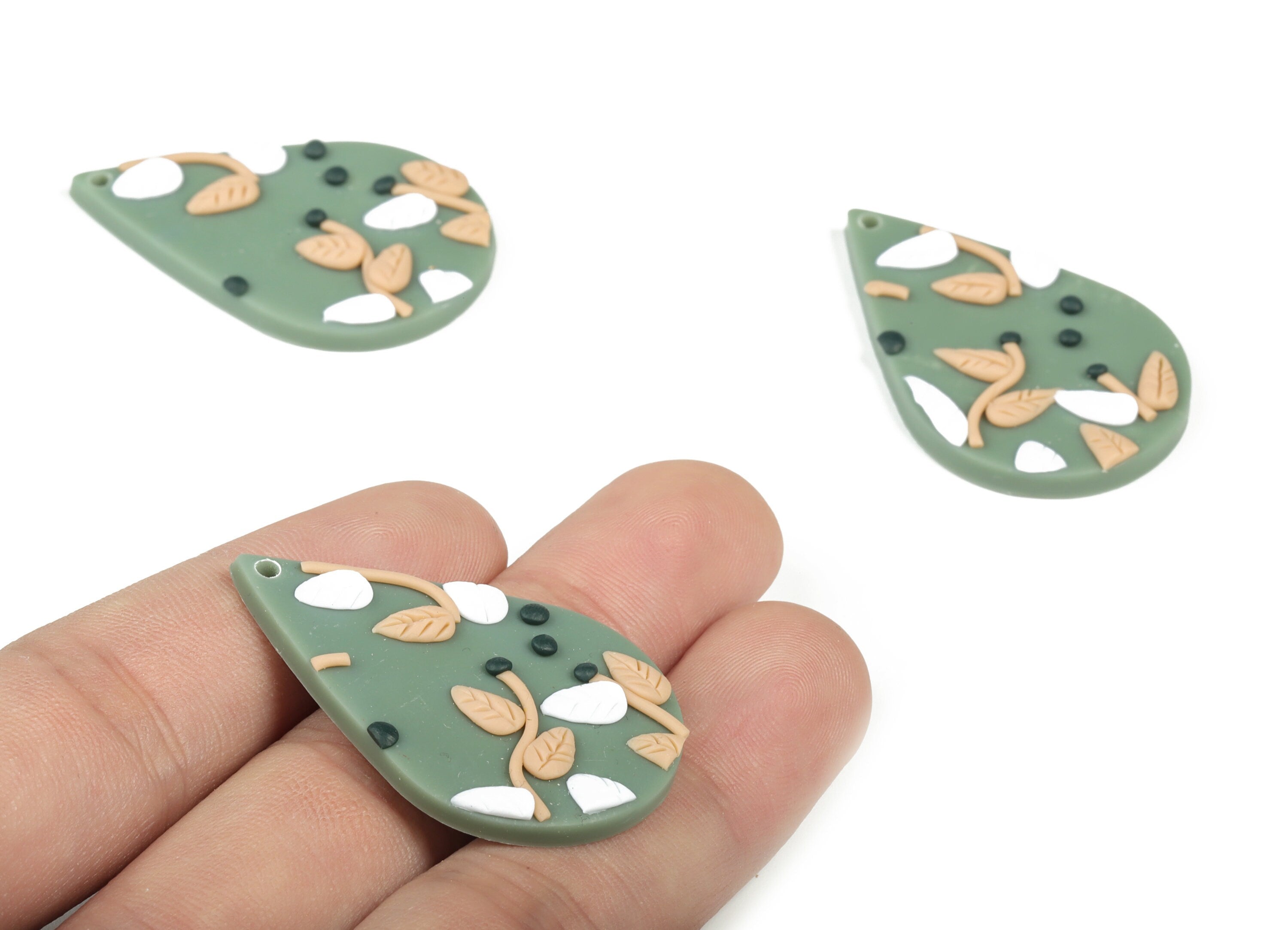 PolymerClay Drop Flower Earring Charms - PolymerClay Drop Flower Pandant - Earring Findings - Jewelry Handmade - 39.98x26.23x3.73mm - PC2272 - DOMEDBAZAAR