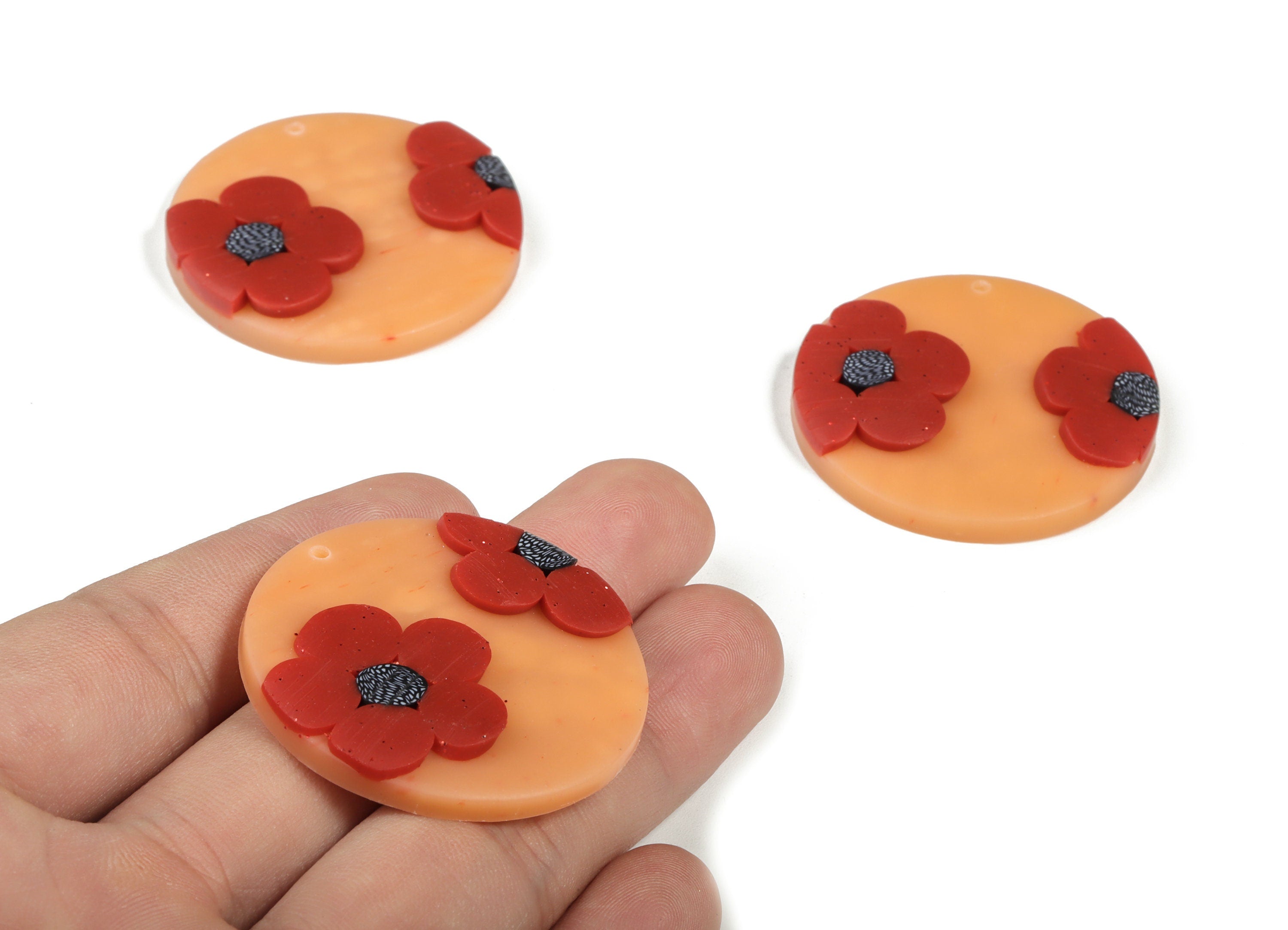 PolymerClay Round Flower Earring Charms - PolymerClay Circle Flower Pandant - Earring Findings - Jewelry Handmade - 39.8x40.5x6.5mm - PC2274 - DOMEDBAZAAR