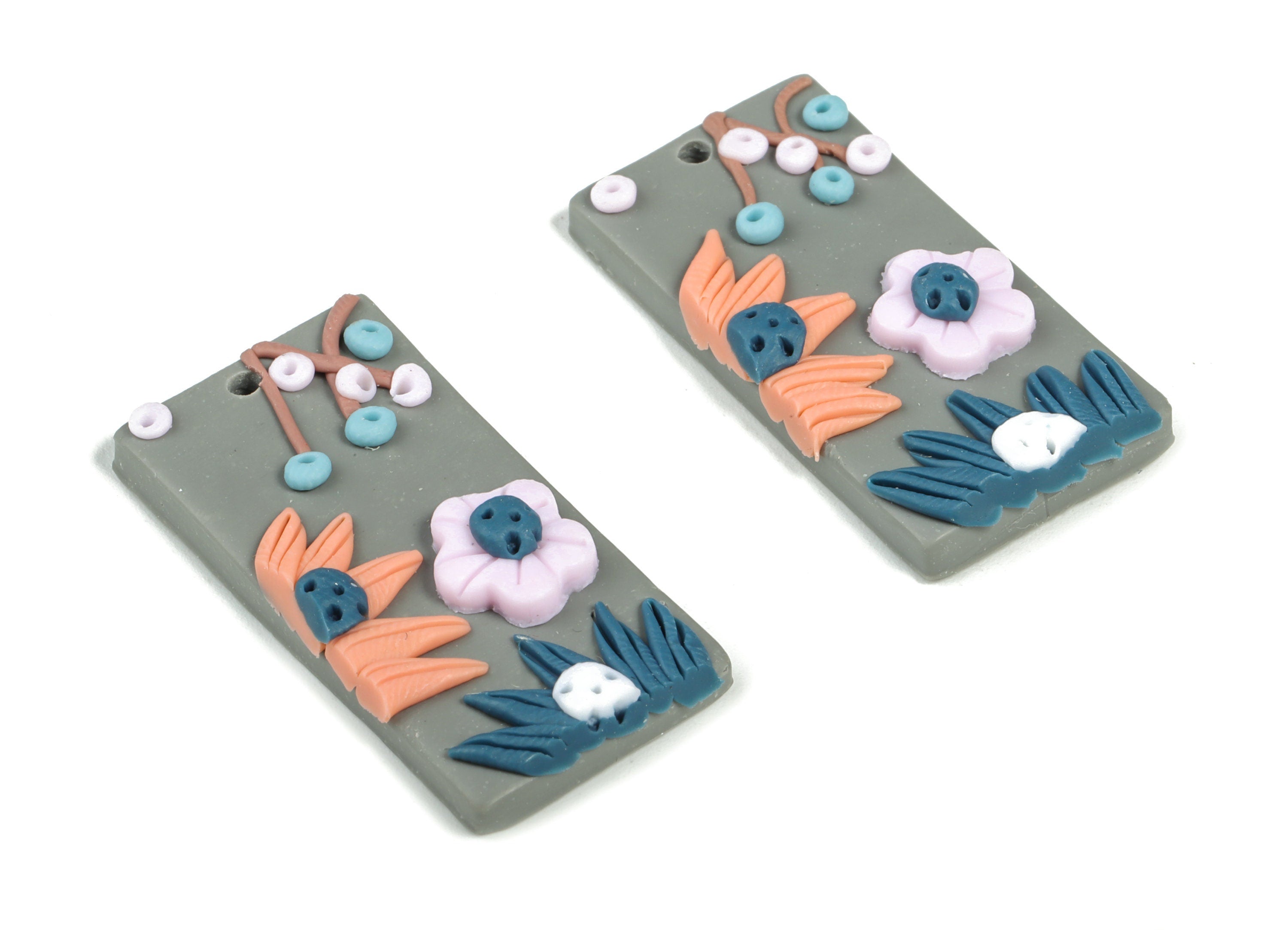 PolymerClay Rectangle Flower Earring Charms - PolymerClay Rectangle Pandant - Earring Findings - Jewelry Handmade - 36.89x19x6.5mm - PC2271A - DOMEDBAZAAR