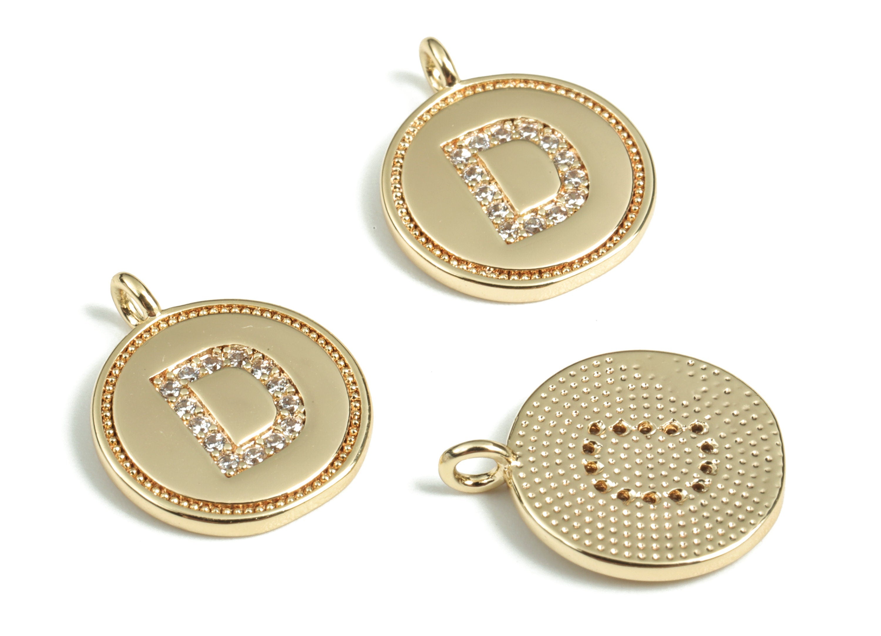 Brass Round Letter D Charm – Initial D Gold Round Pendant – 18k Real Gold Plated Brass Earring Charms – 14.72x11.88x1.39mm - RGP2853D - DOMEDBAZAAR