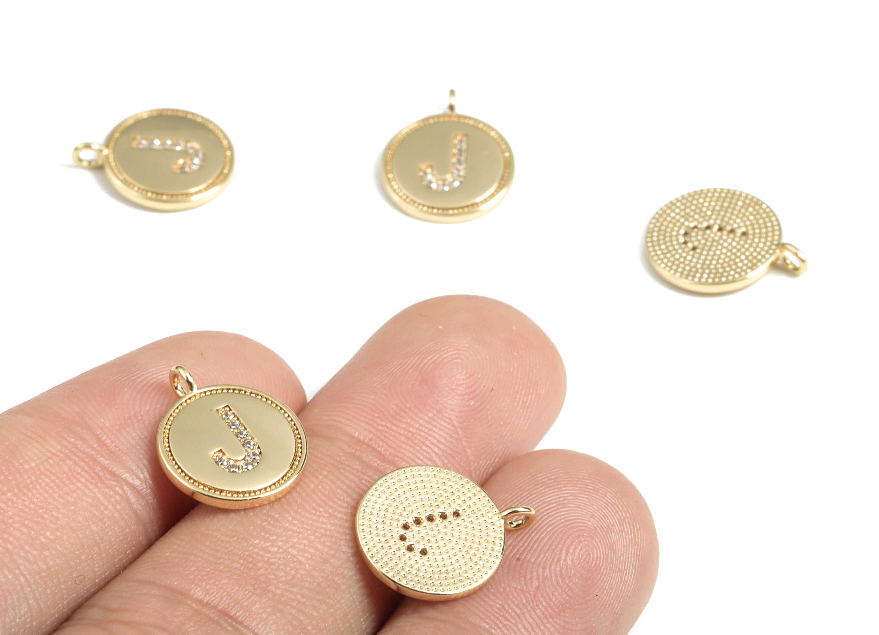 Brass Round Letter J Charm – Initial J Gold Round Pendant – 18k Real Gold Plated Brass Earring Charms – 14.72x11.88x1.39mm - RGP2853J - DOMEDBAZAAR