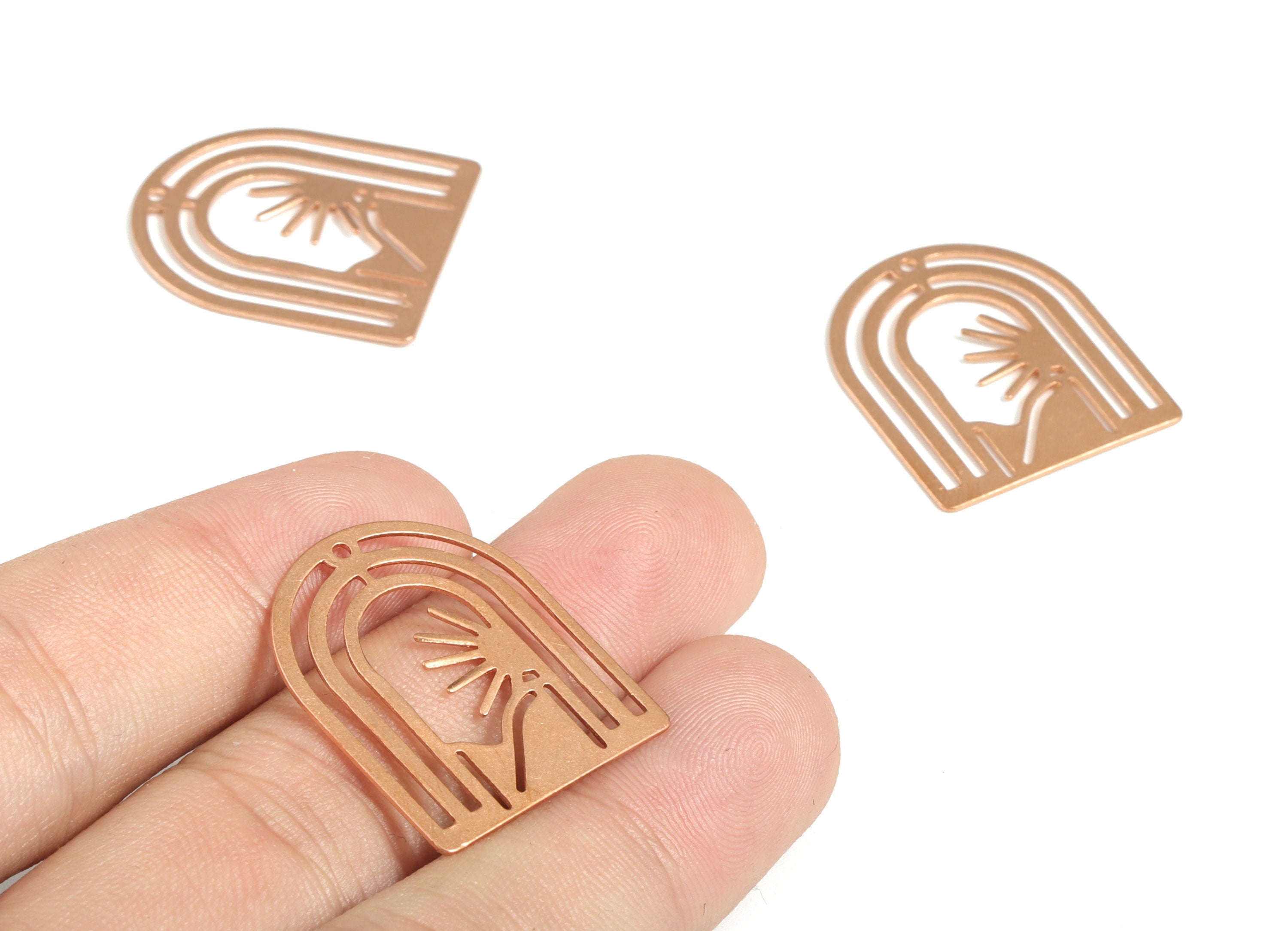 Raw Copper Rainbow Sun Domed Earring Charm - Rainbow Mountain Pendant - Half Oval Charms - Jewelry Supplies - 26.72x22.86x0.65mm - PP3845 - DOMEDBAZAAR