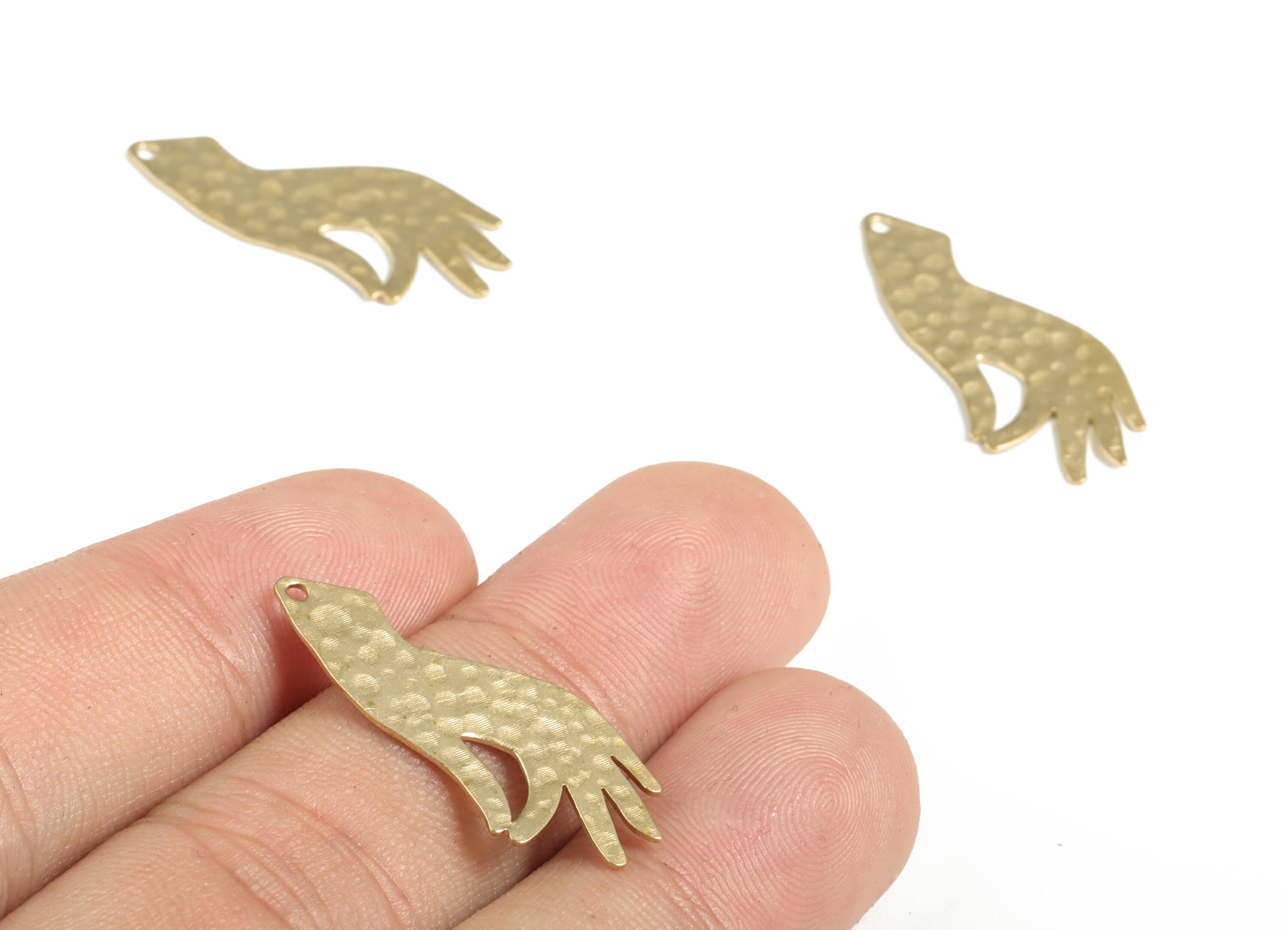 Brass Hammered Hand Earring Charms - Raw Brass Hand Pendant - Earring Findings - Jewelry Making Supplies - 29.3x12.6x0.6mm - PP3910 - DOMEDBAZAAR