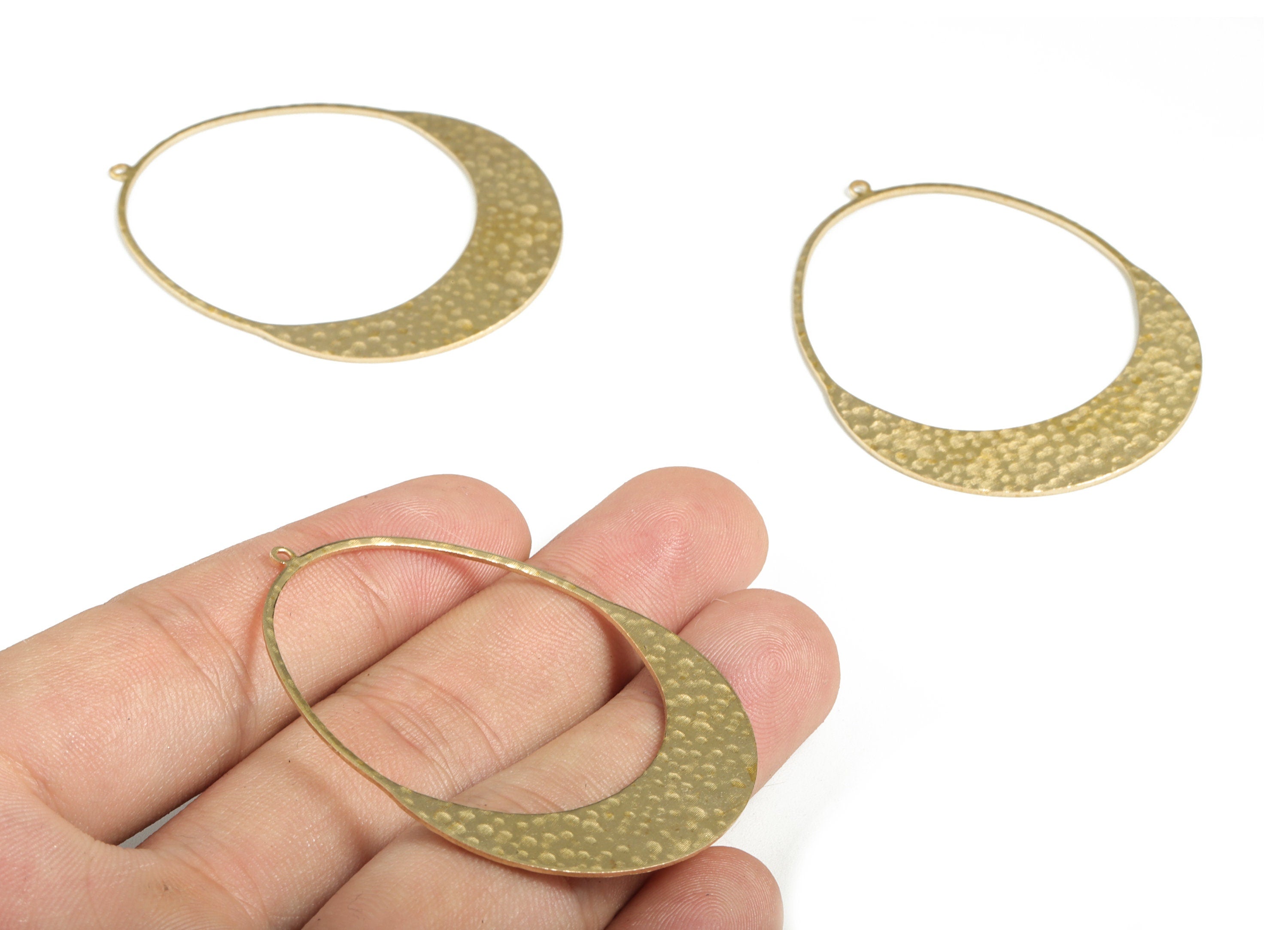 Brass Hammered Drop Earring Charms - Raw Brass Drop Pendant - Earring Findings - Jewelry Making Supplies - 53.73x42.04x0.84mm - PP3883 - DOMEDBAZAAR