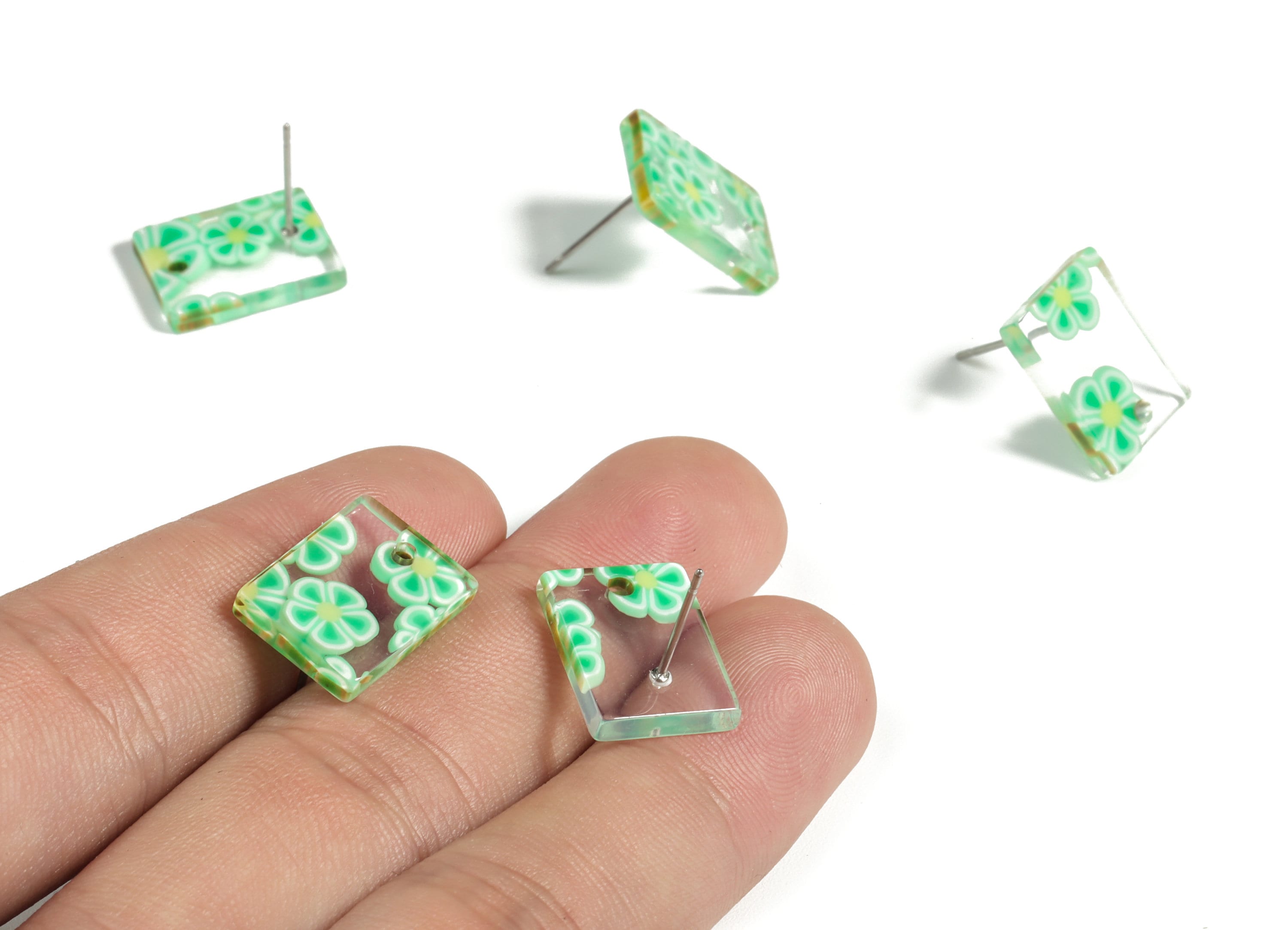 Acetate Rectangle Earring Stud - Rectangle Earring Post - Surgical Stud - Jewelry Supplies - Color Code: A525 - 15.5x11.8x2mm - AC1663-A588 - DOMEDBAZAAR