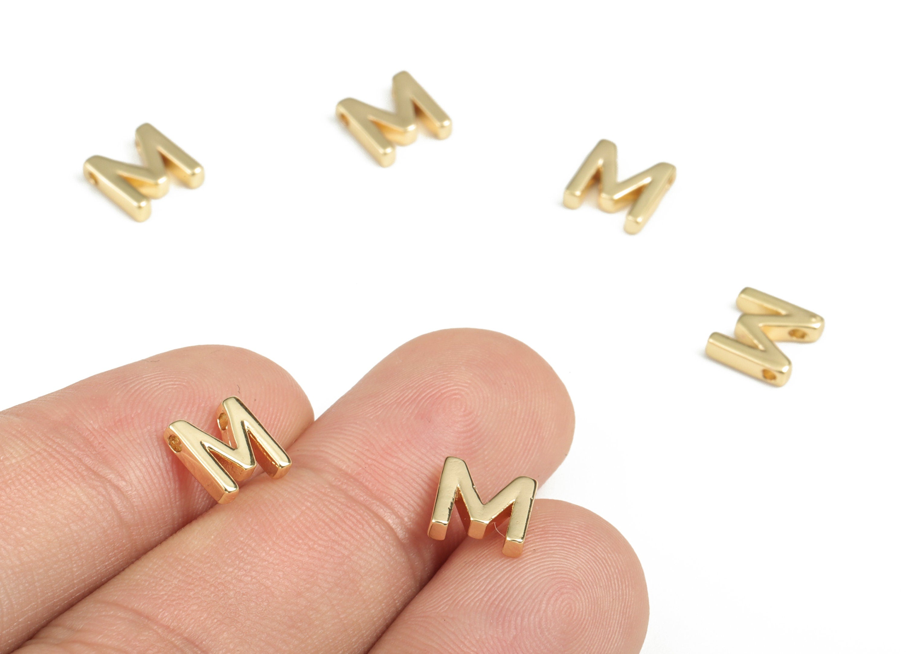 Brass Capital Letter M Charm – Brass Initial Beads – Jewelry Necklace Charms – 18k Real Gold Plated Alphabet –7.78x7.46x1.96mm – RGP2854M - DOMEDBAZAAR