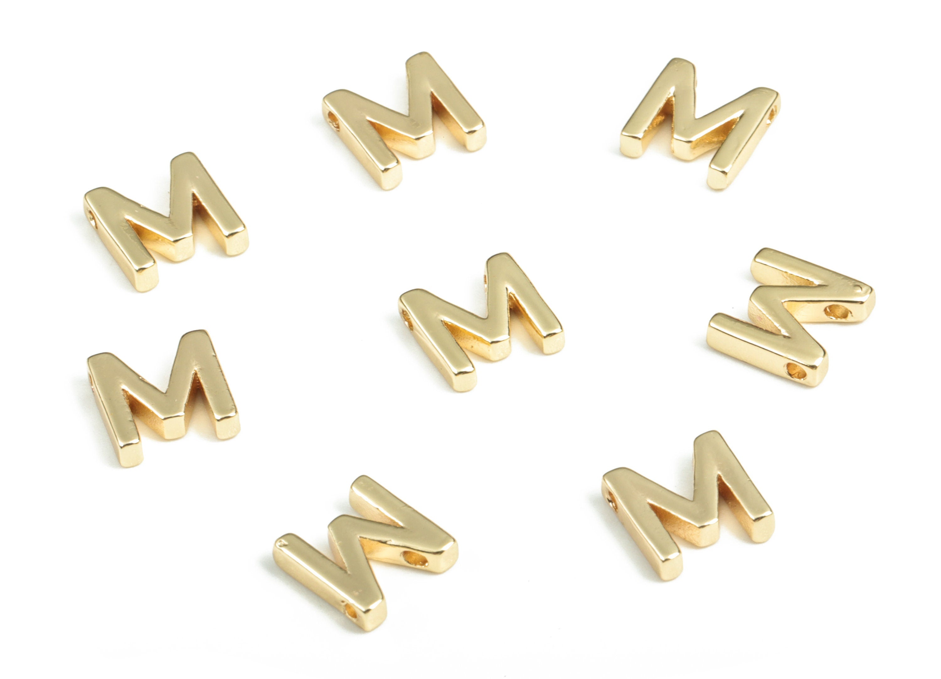 Brass Capital Letter M Charm – Brass Initial Beads – Jewelry Necklace Charms – 18k Real Gold Plated Alphabet –7.78x7.46x1.96mm – RGP2854M - DOMEDBAZAAR