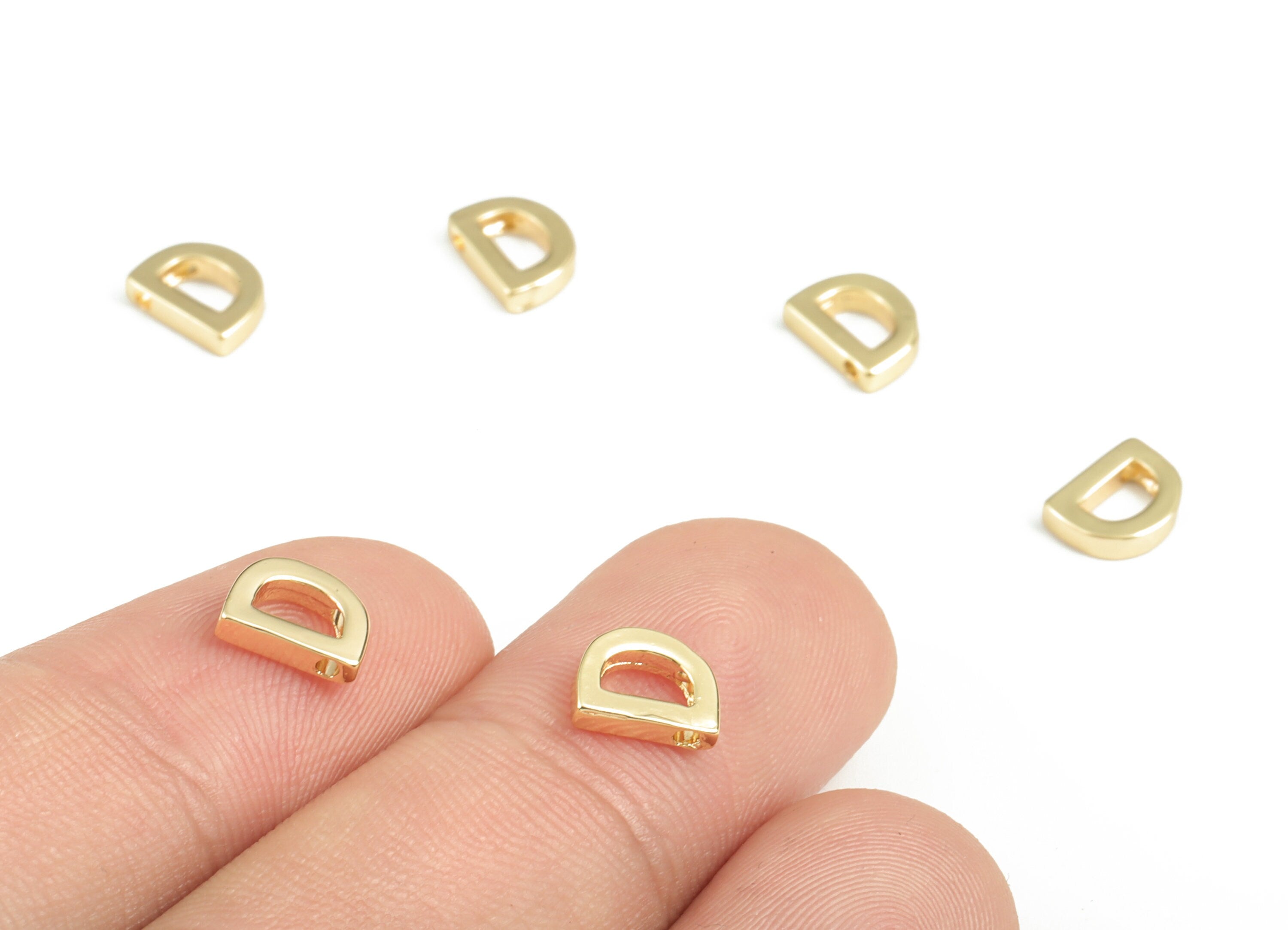 Brass Capital Letter D Charm – Brass Initial Beads – Name Initial Necklace Bracelet Bead - 18k Real Gold Plated – 7.57x5.78x1.82mm–RGP2854D - DOMEDBAZAAR