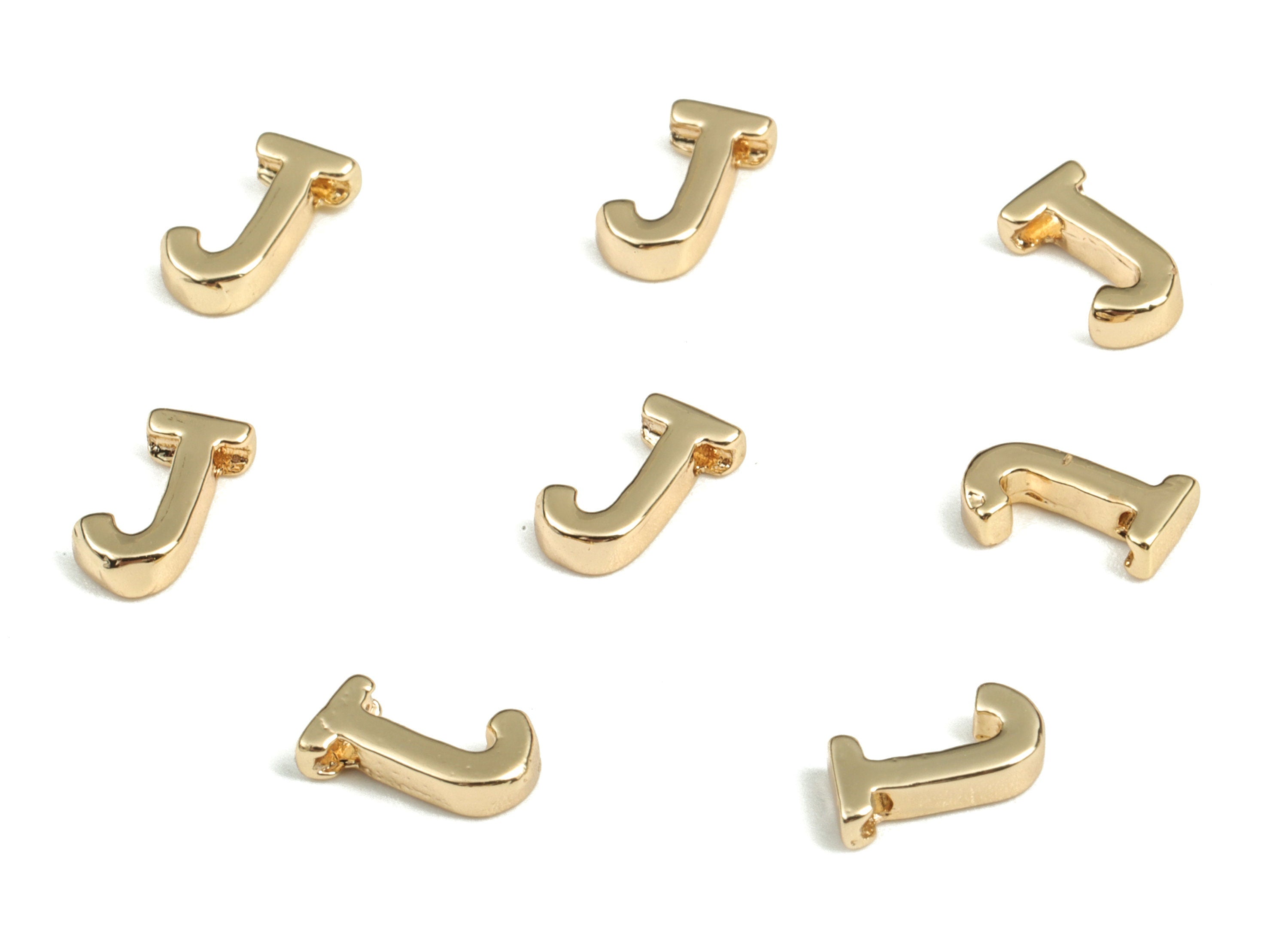 Brass Capital Letter J Charm – Brass Initial Beads – Brass Necklace Charms – 18k Real Gold Plated Alphabet Beads–7.89x4.09x1.91mm – RGP2854J - DOMEDBAZAAR