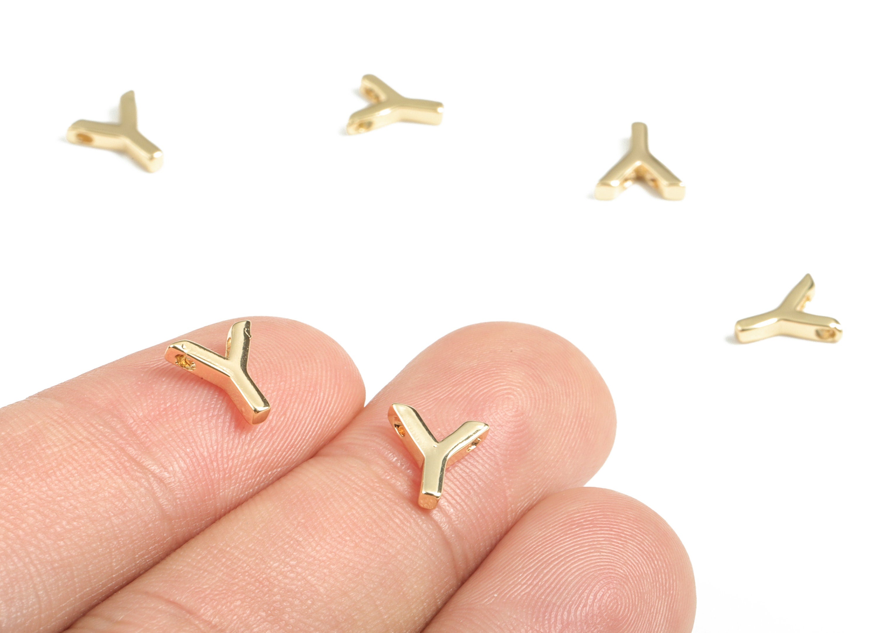 Brass Capital Letter Y Charm – Brass Initial Beads – Brass Necklace Charms – 18k Real Gold Plated Alphabet Beads–8.33x7.50x1.95mm – RGP2854Y - DOMEDBAZAAR