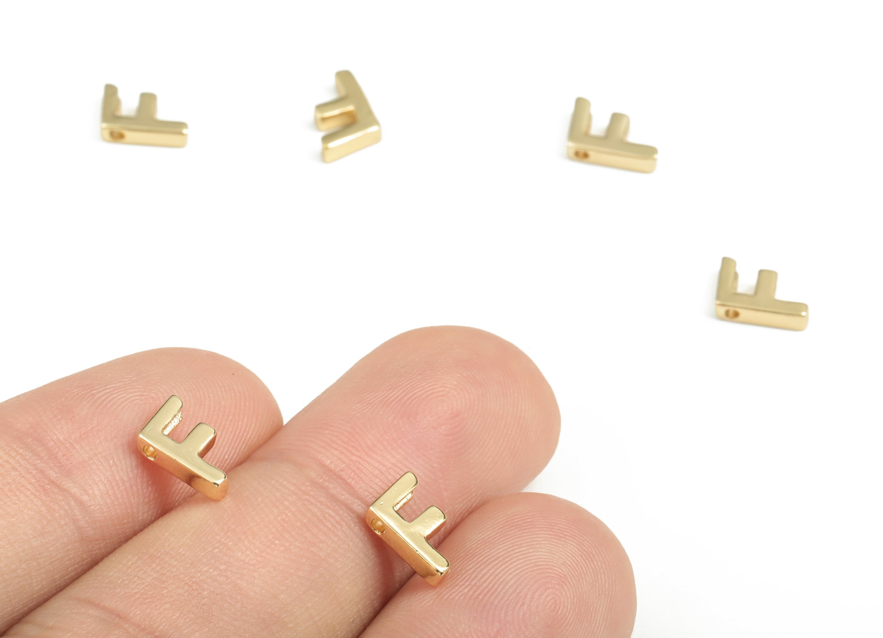 Brass Capital Letter F Charm – Brass Initial Beads – Brass Necklace Charms – 18k Real Gold Plated Alphabet Beads – 7.9x5.77x2mm – RGP2854F - DOMEDBAZAAR