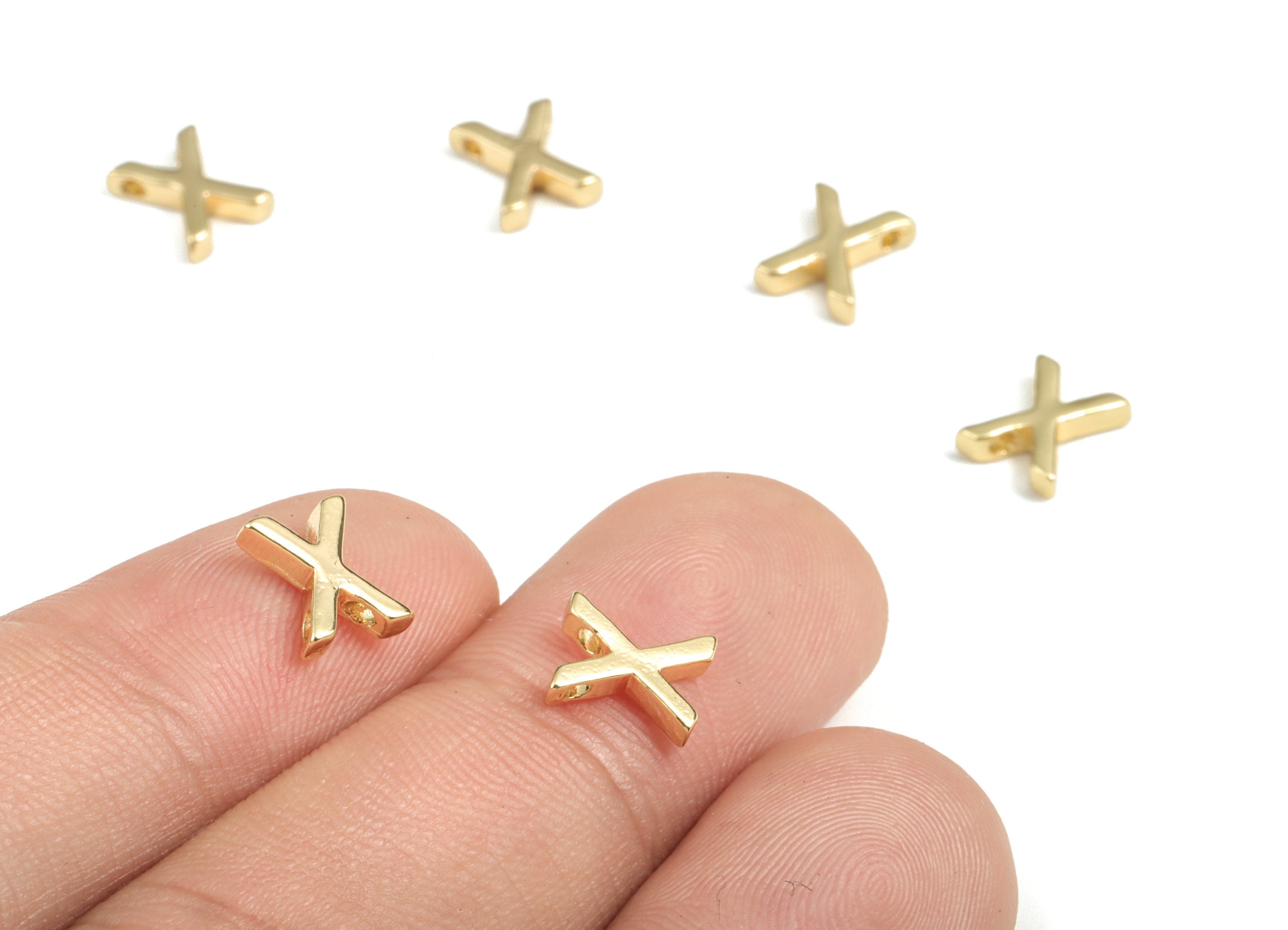 Brass Capital Letter X Charm – Brass Initial Beads – Brass Necklace Charms – 18k Real Gold Plated Alphabet Beads–7.75x6.59x1.88mm – RGP2854X - DOMEDBAZAAR