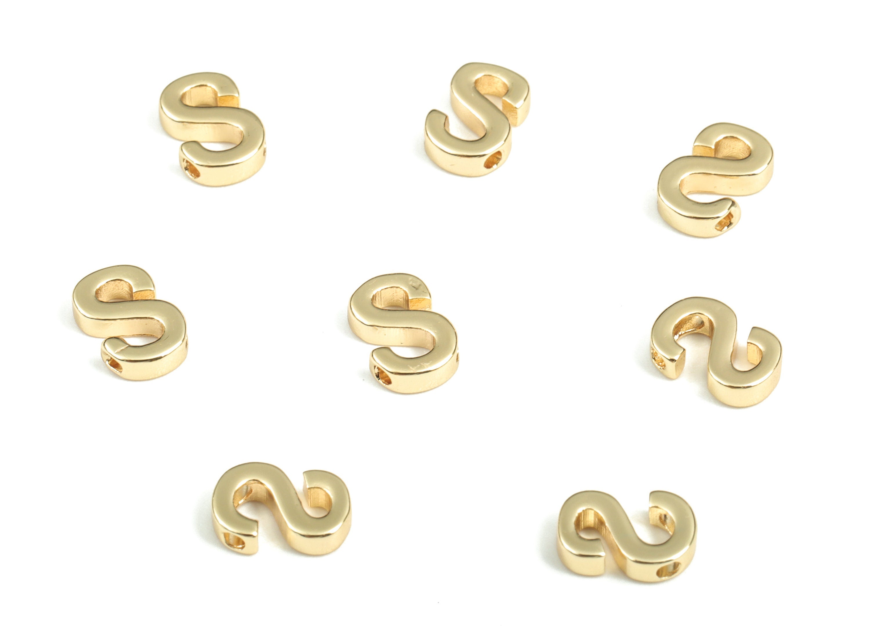 Brass Capital Letter S Charm – Bracelet Initial Beads – Necklace Charms – 18k Real Gold Plated Alphabet Beads–89.04x5.45x2.04mm – RGP2854S - DOMEDBAZAAR