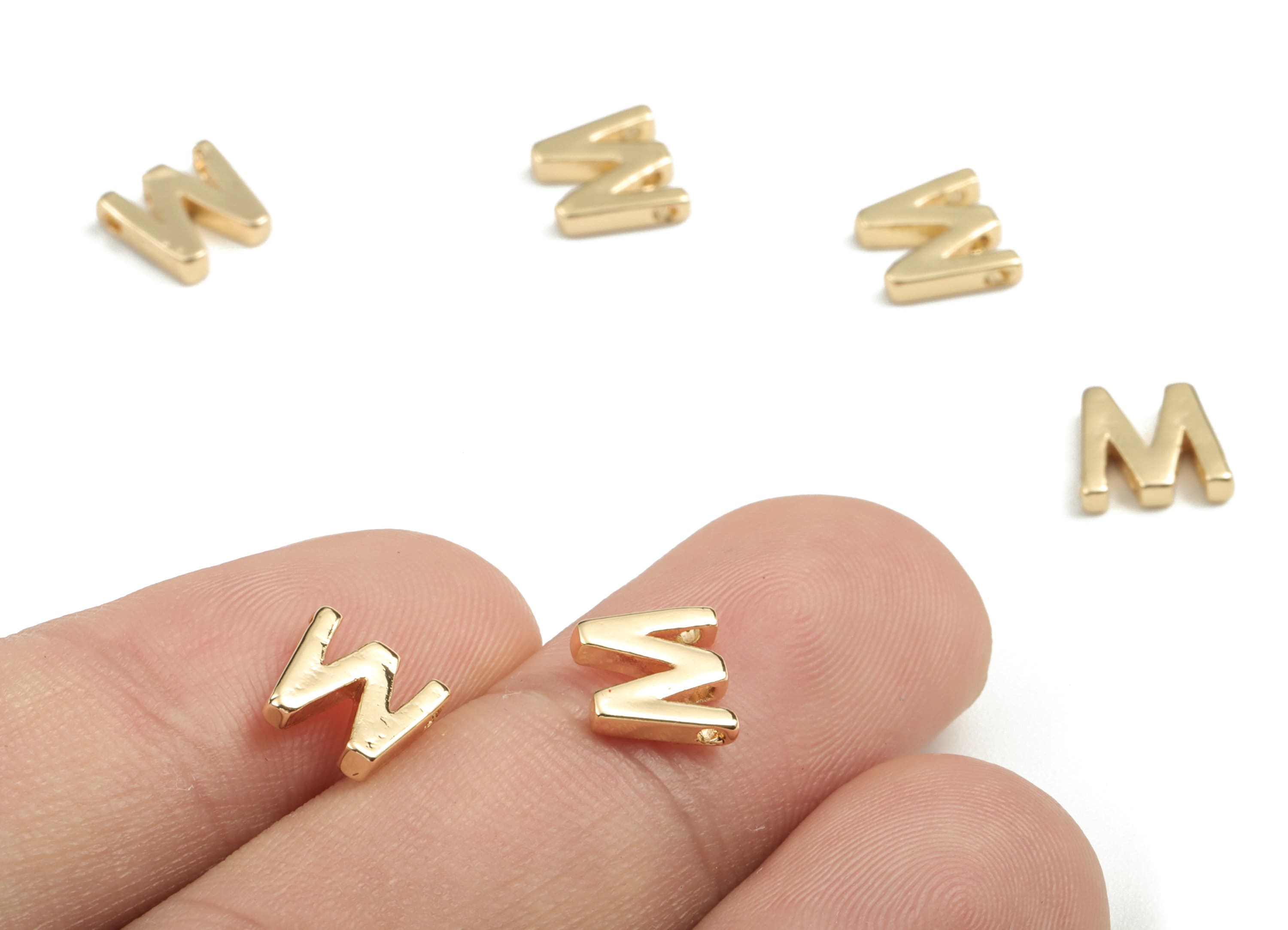 Brass Capital Letter W Charm – Brass Initial Beads – Brass Necklace Charms – 18k Real Gold Plated Alphabet Beads–7.96x7.52x1.98mm – RGP2854W - DOMEDBAZAAR