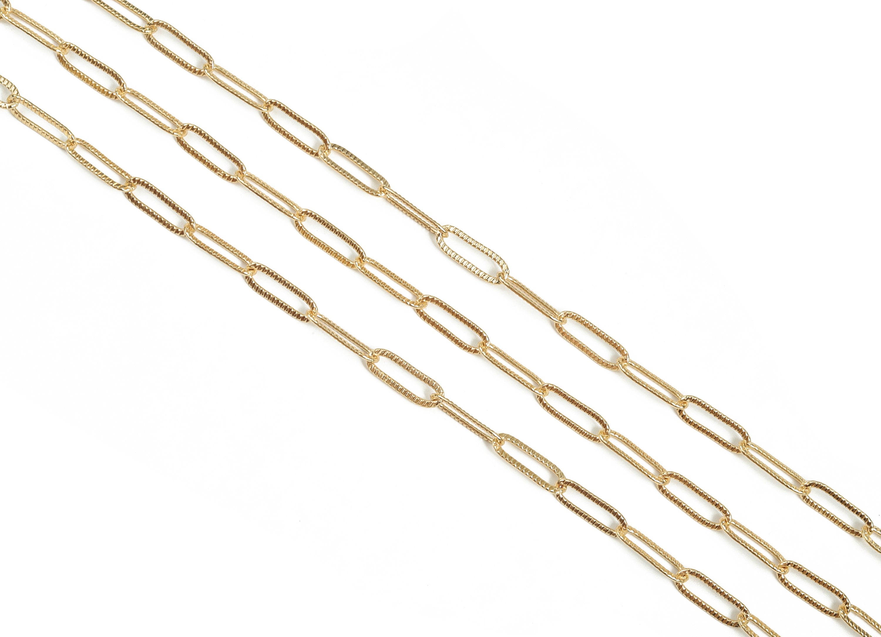 Oval Rectangle Paper Clip Layering Chain - 18K Real Gold Brass Soldered Flat Rolo Chain - Textured Cable Chain - 0.58"x0.20"x0.03" RGP2992 - DOMEDBAZAAR