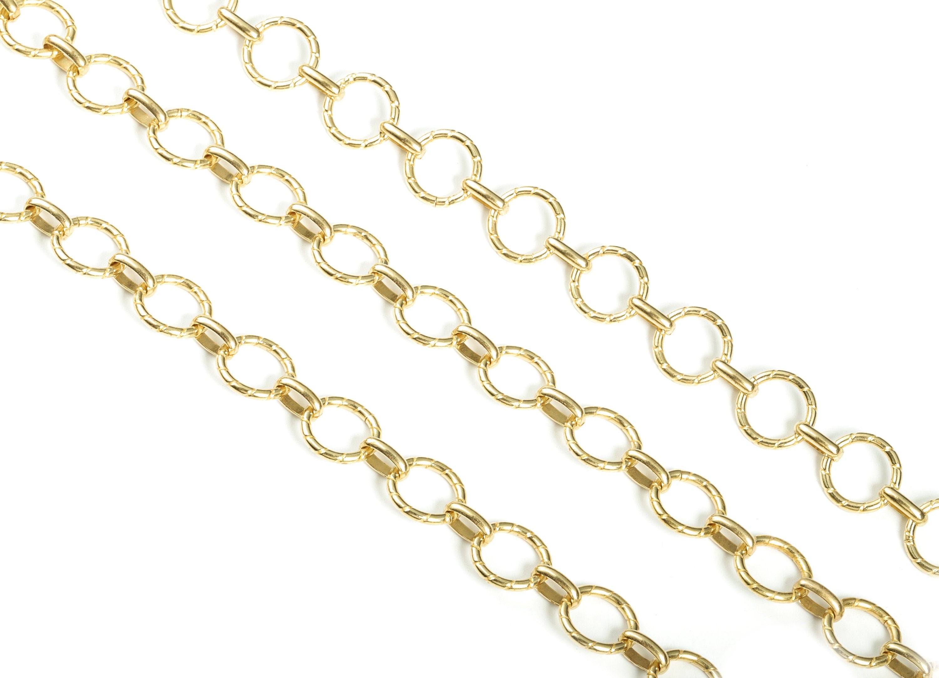 Raw Brass Textured Round Rolo Chain -Round Link Cable Chain - Open link Oval Chain For Necklaces&Bracelets- 0.56"x0.56"x0.08" - CC1192 - DOMEDBAZAAR