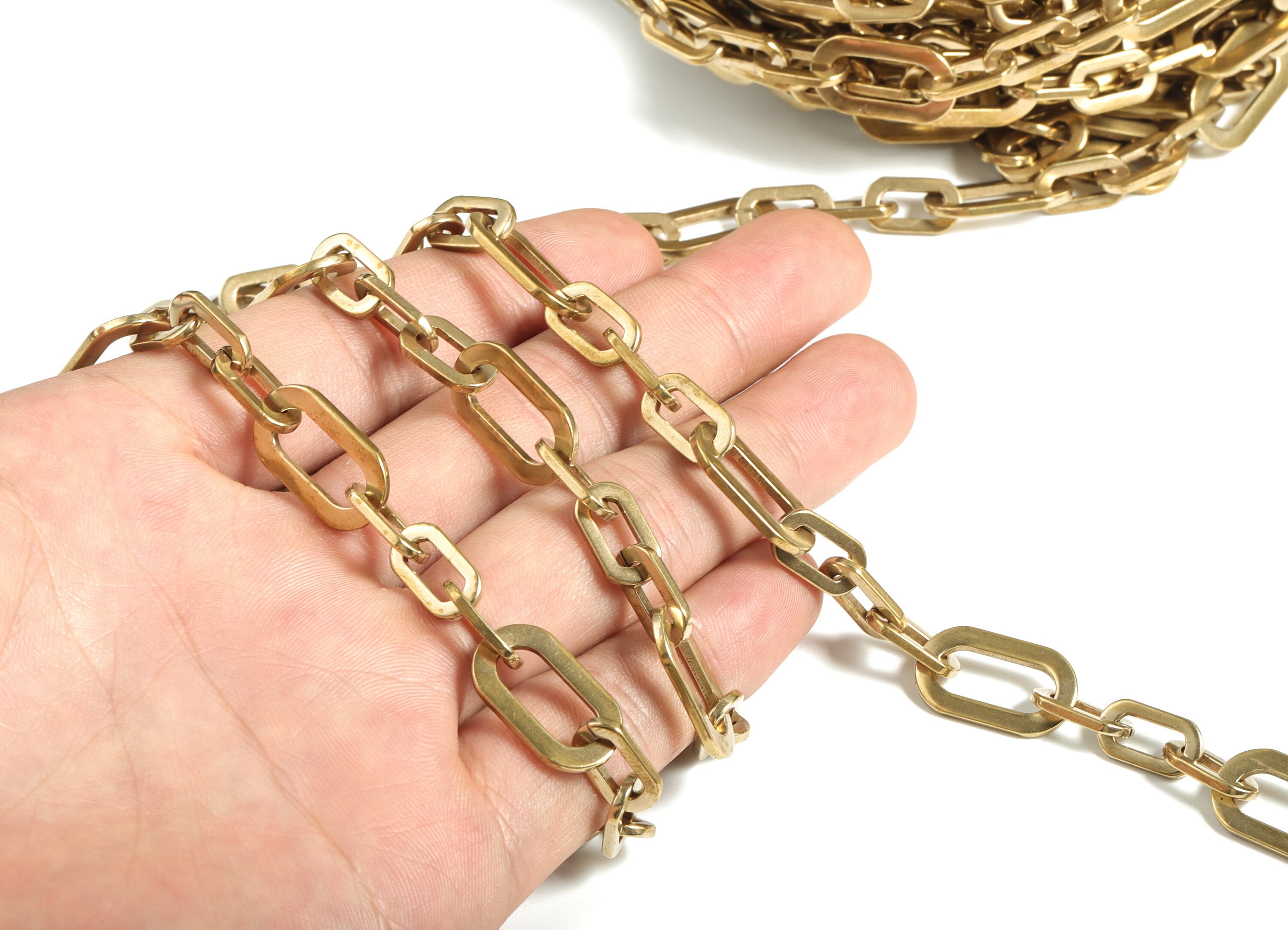 Oval Rectangle Paper Clip Layering Chain - Raw Brass Openlink Cable Chain - Flat Oval Chain - For Necklace Bracelet 0.75"x0.43"x0.05" CC1187 - DOMEDBAZAAR