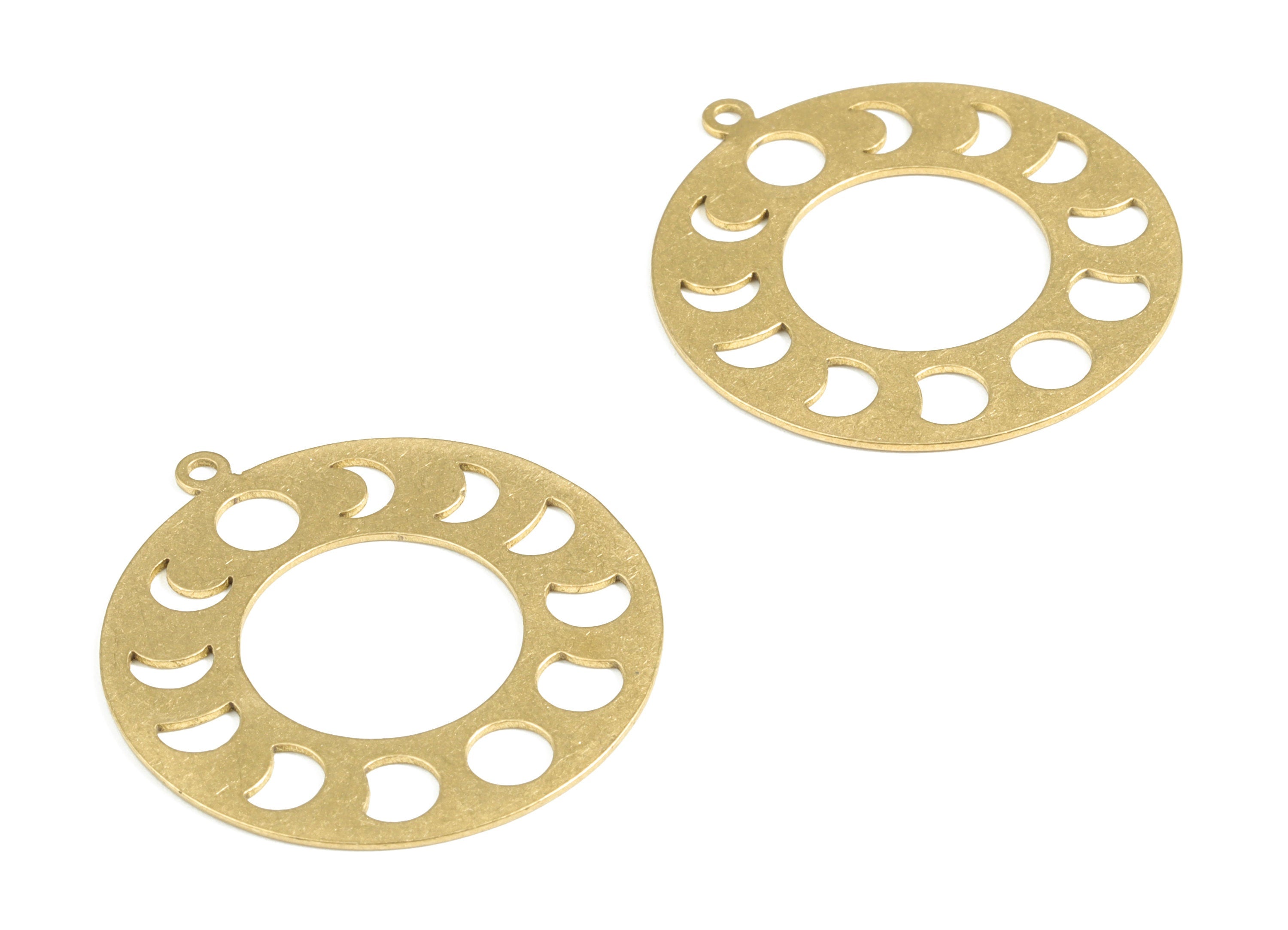 Brass Round Moon Earring Charms - Raw Brass Circle Moon Pendant - Earring Findings - Jewelry Supplies - 38.35x35.02x0.68mm - PP3970 - DOMEDBAZAAR