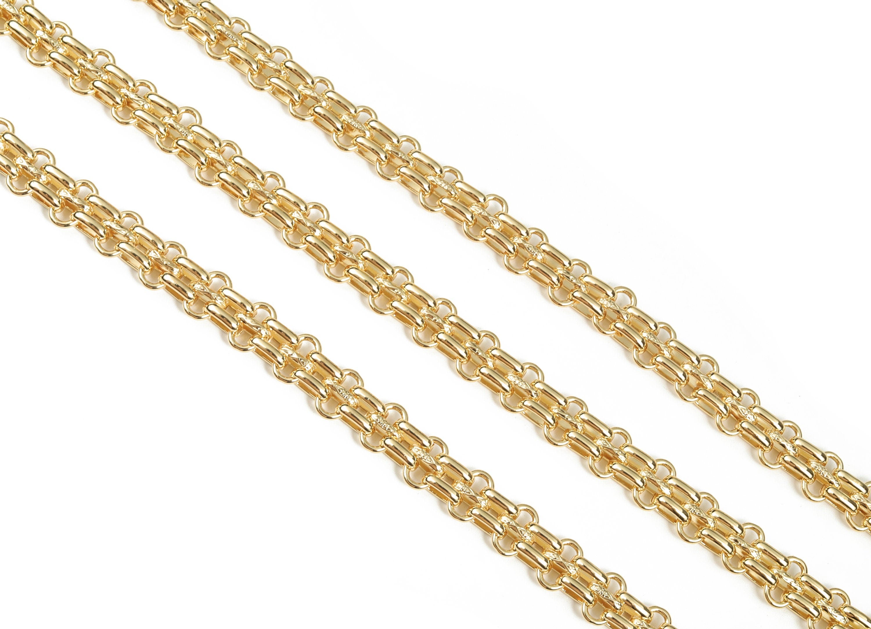 Gold Oval Large Chunky Chain - 18K Real Gold Brass Textured Rolo Cable Chain - Thick Flat Oval Chain - 0.49"x0.37"x0.22" RGP2956 - DOMEDBAZAAR