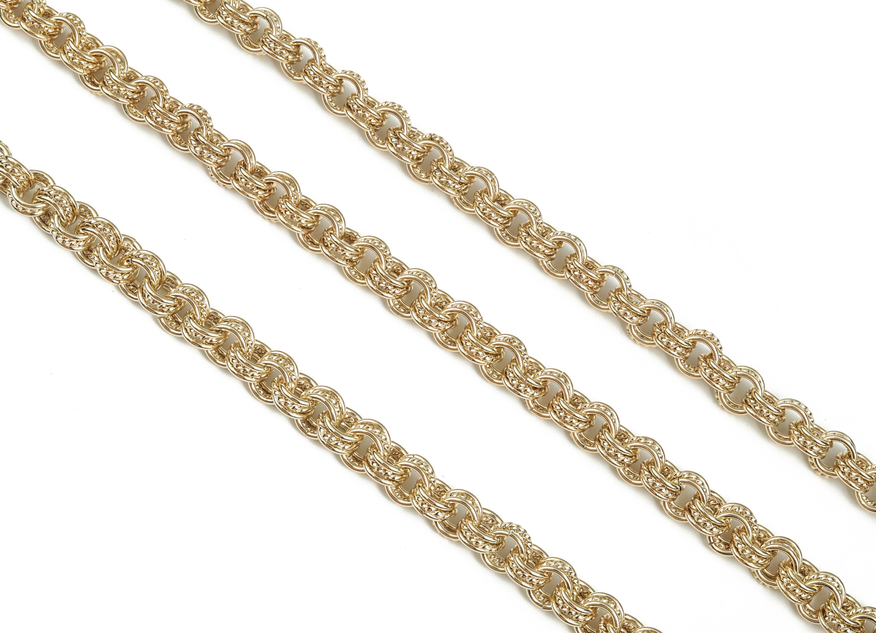 Gold Round Link Chain - 14K Real Gold Brass Textured Round Cable Chain - Round Rolo Chain - For Necklace Bracelet 0.36"x0.36"x0.16" RGP2965 - DOMEDBAZAAR