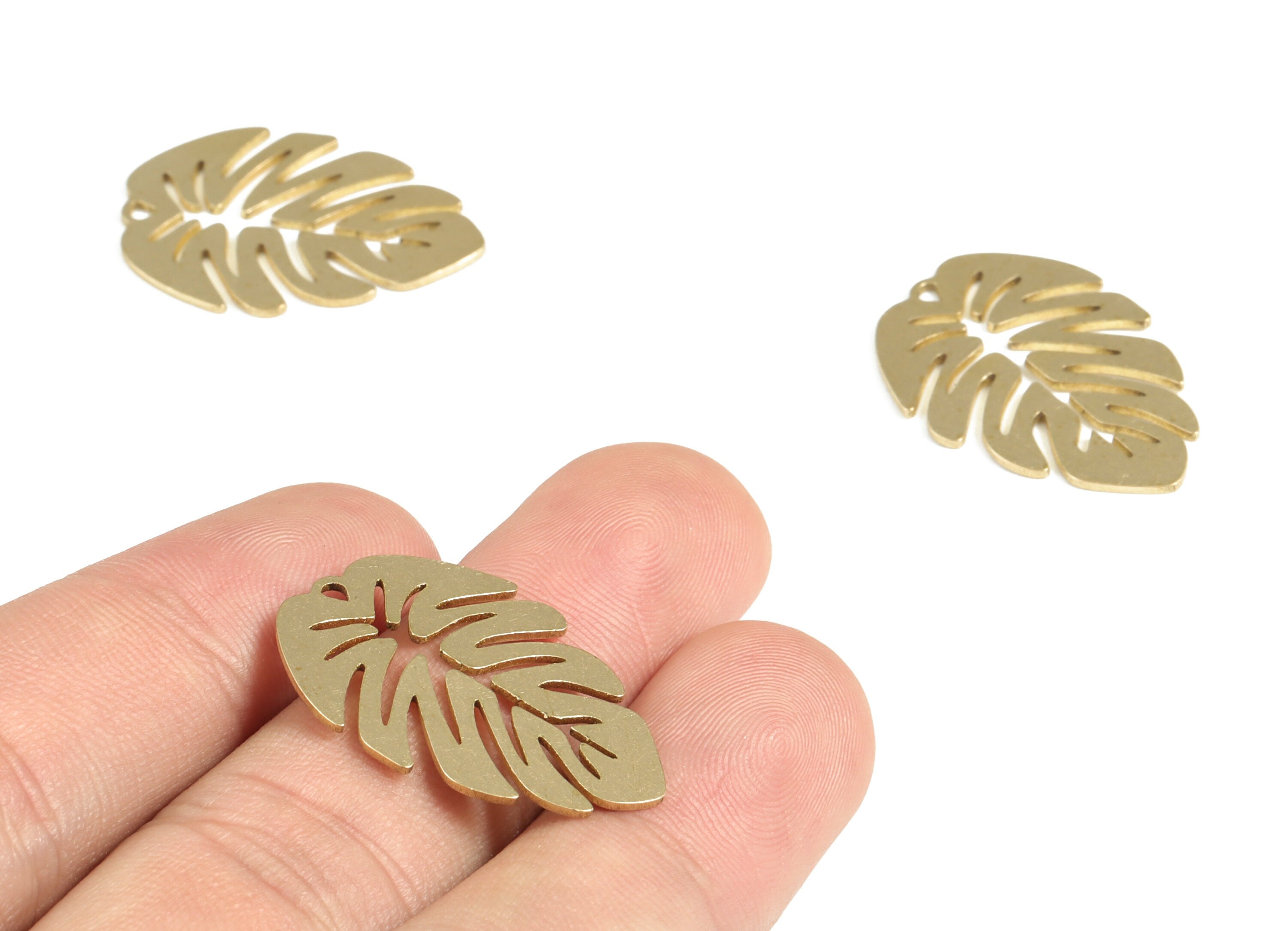 Brass Monstera Earring Charms - Raw Brass Hollow Leaf Pendant - Earring Findings - Jewelry Making Supplies - 28.22x19.63x0.81mm - PP3995 - DOMEDBAZAAR