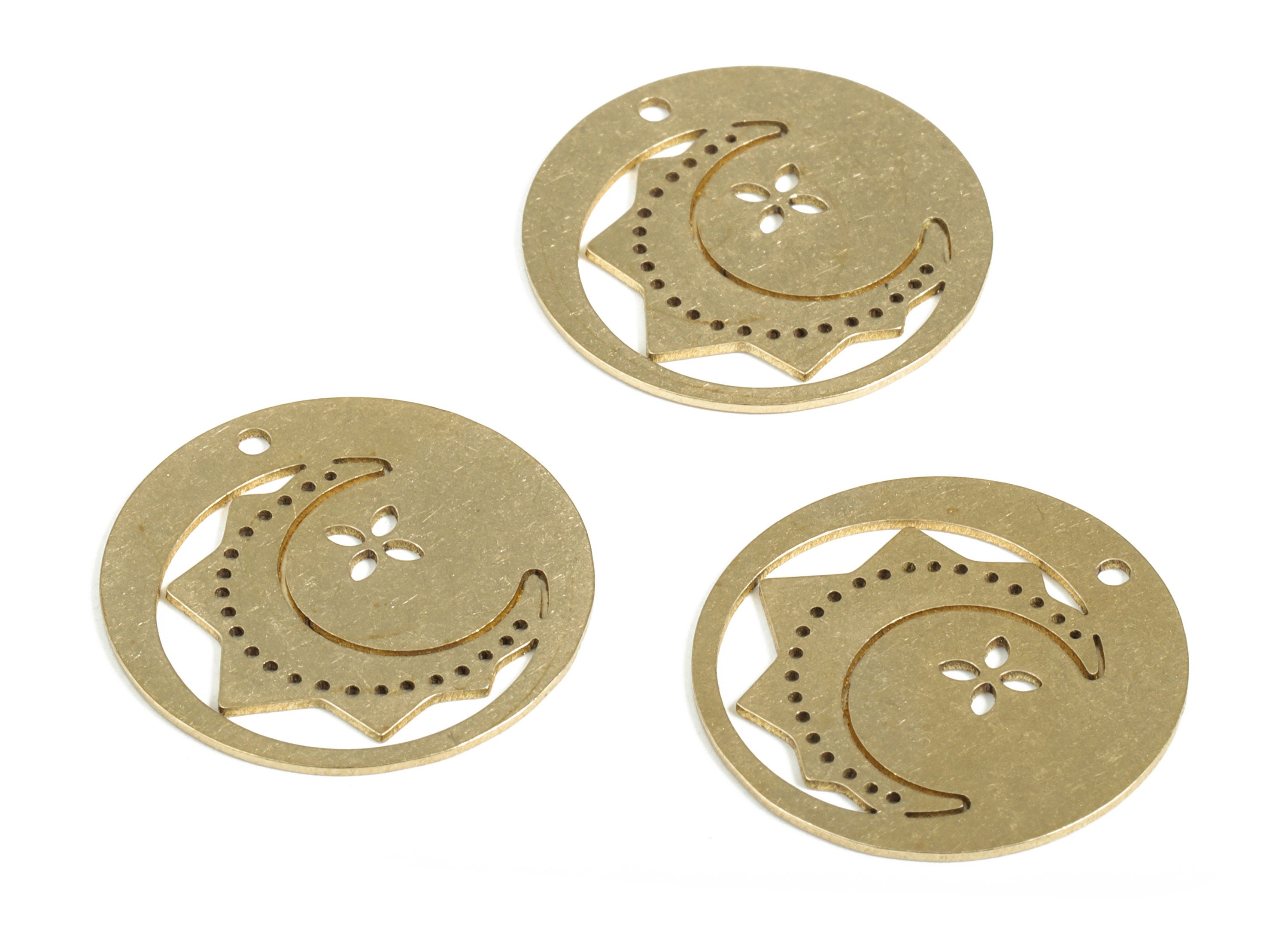 Brass Round Half Moon Earring Charms - Raw Brass Circle Half Moon Pendant - Jewelry Making Supplies - 25.02x25.02x0.7mm - PP3966 - DOMEDBAZAAR