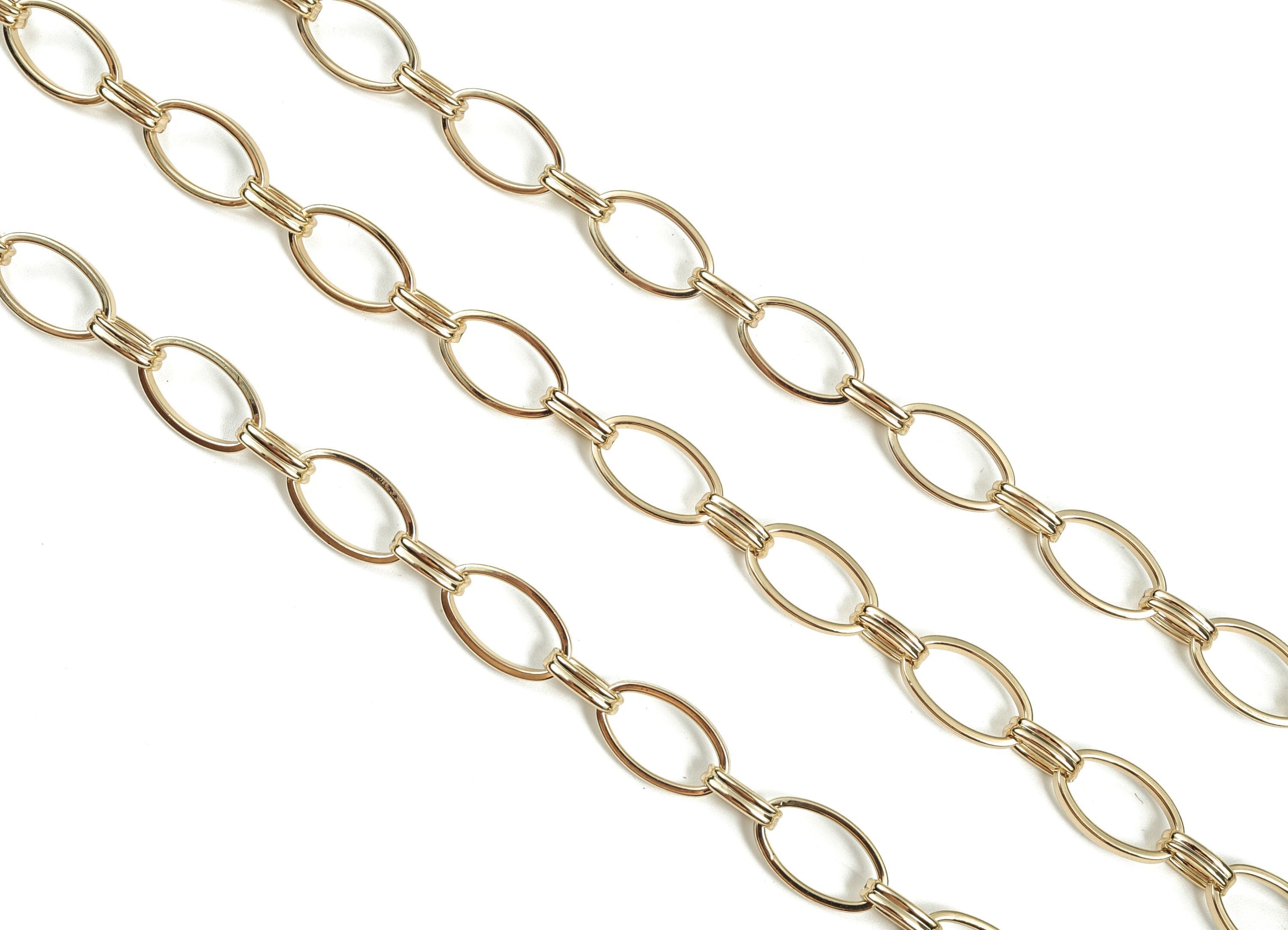 Gold Oval Paper Clip Layering Chain - 14K Real Gold Brass Flat Oval Link Cable Chain - Large Oval Chain - 0.69"x0.41"x0.09" RGP2975 - DOMEDBAZAAR