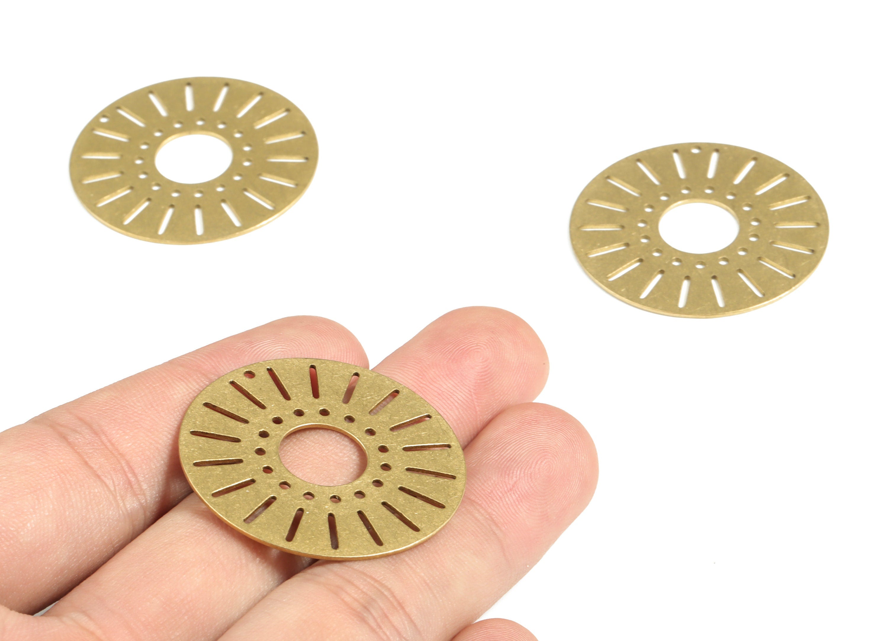Brass Streaked Round Earring Charms - Raw Brass Circle Streaked Pendant - Earring Findings - Jewelry Supplies - 35.03x35.03x0.68mm - PP3969 - DOMEDBAZAAR