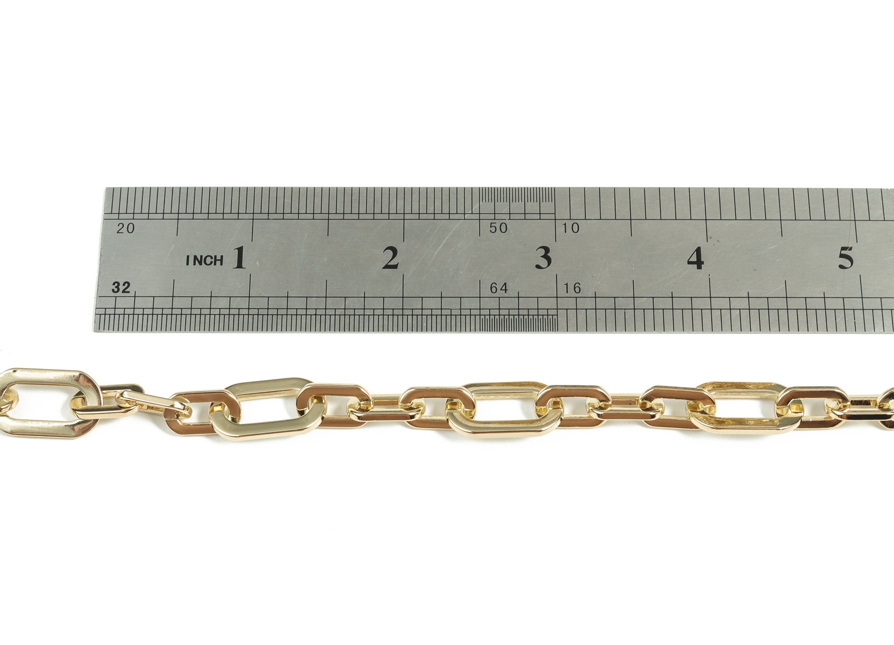 Oval Rectangle Paper Clip Layering Chain-14K Real Gold Brass Oval Rolo Large Chain-Flat Rectangle Oval Cable Chain-0.75"x0.45"x0.06" RGP2976 - DOMEDBAZAAR