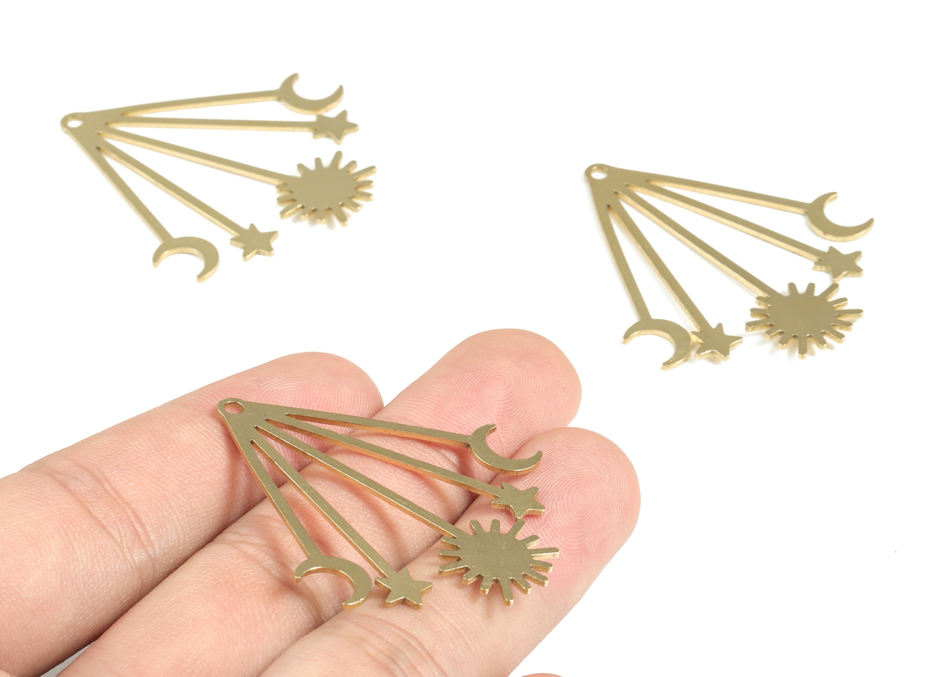 Brass Star Moon Pendant - Raw Brass Sun Earring Charms - Earring Findings - Jewelry Supplies - 45.02x39.35x0.84mm - PP3990 - DOMEDBAZAAR