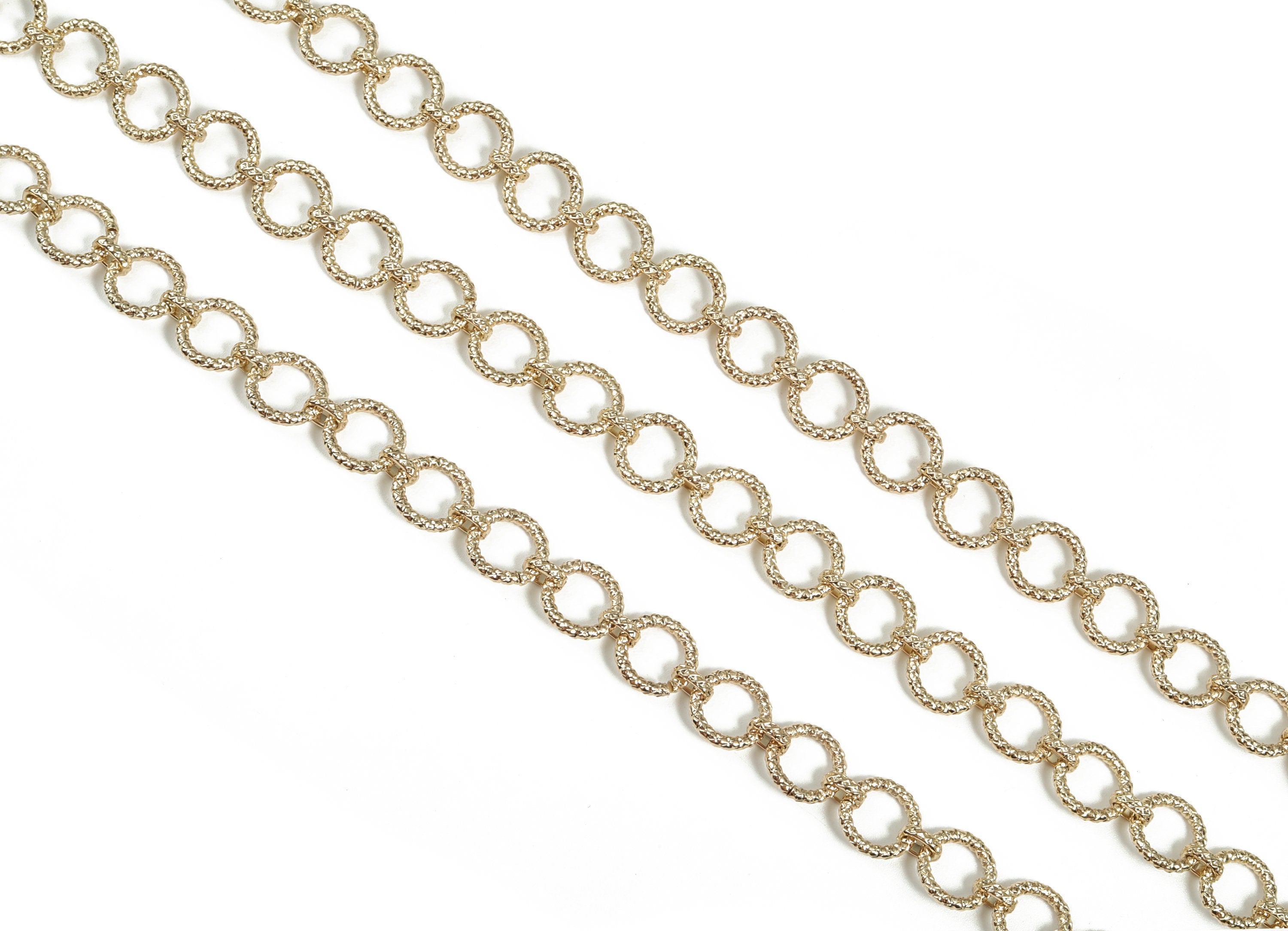 Gold Round Link Cable Chain - 14K Real Gold Brass Textured Round Chain - Thick Chain - For Necklace Bracelet 0.48"x0.48"x0.09" RGP2982 - DOMEDBAZAAR